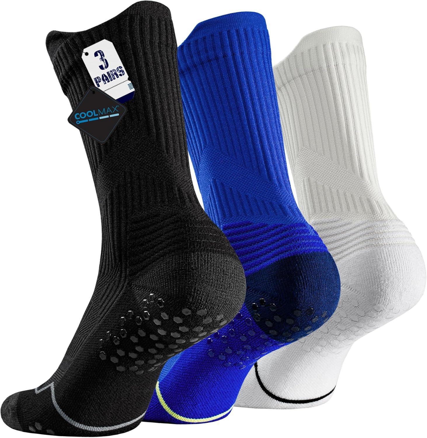 BRISIRA Coolmax Bamboo Viscose Running Socks 3 Pairs Crew Moisture Wicking Anti Blister Athletic Hiking Work Sock