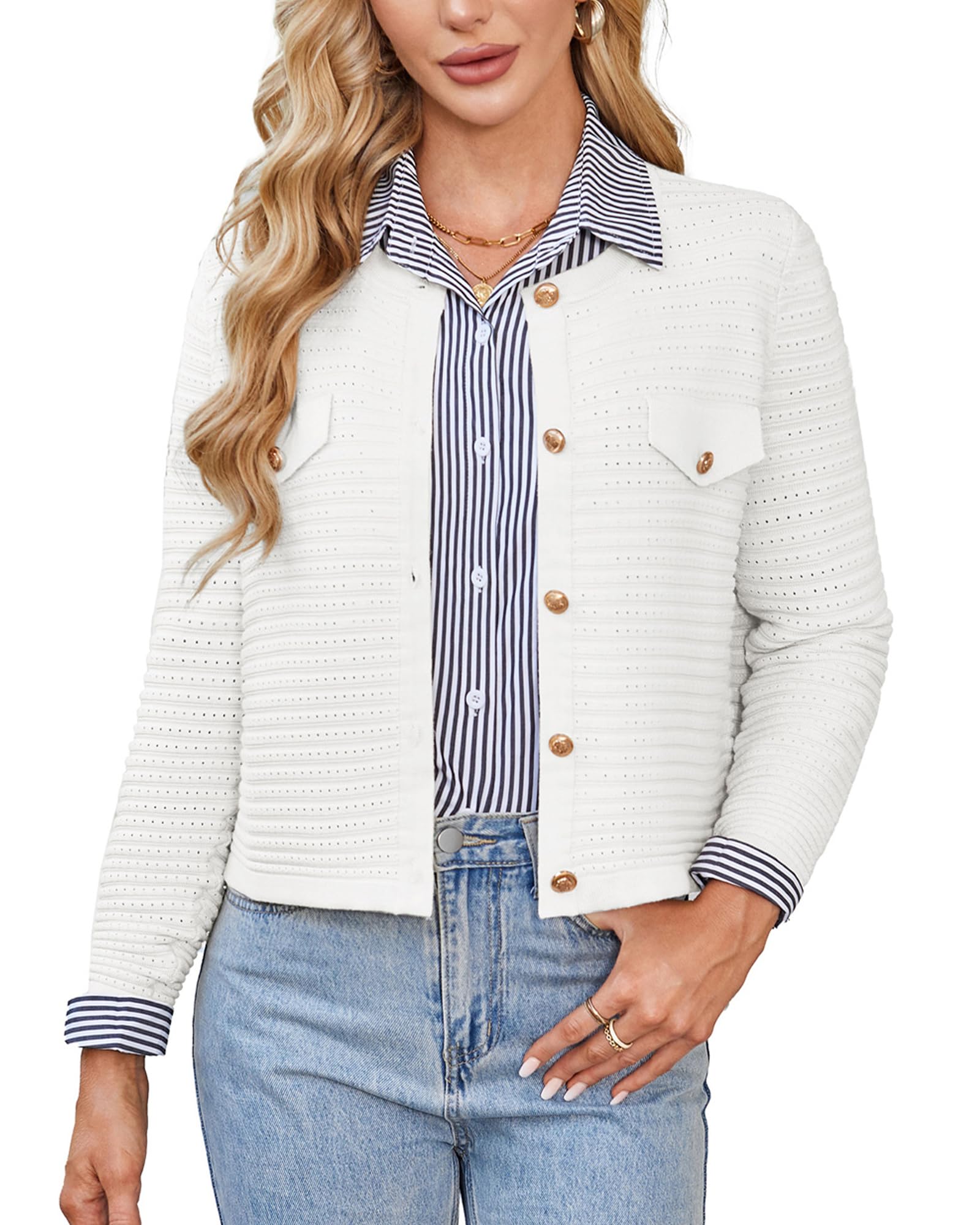 GRACE KARINWomen's Knit Cardigan Sweaters Long Sleeve Open Front Button Down Trendy Jackets Lightweight Summer Outfits