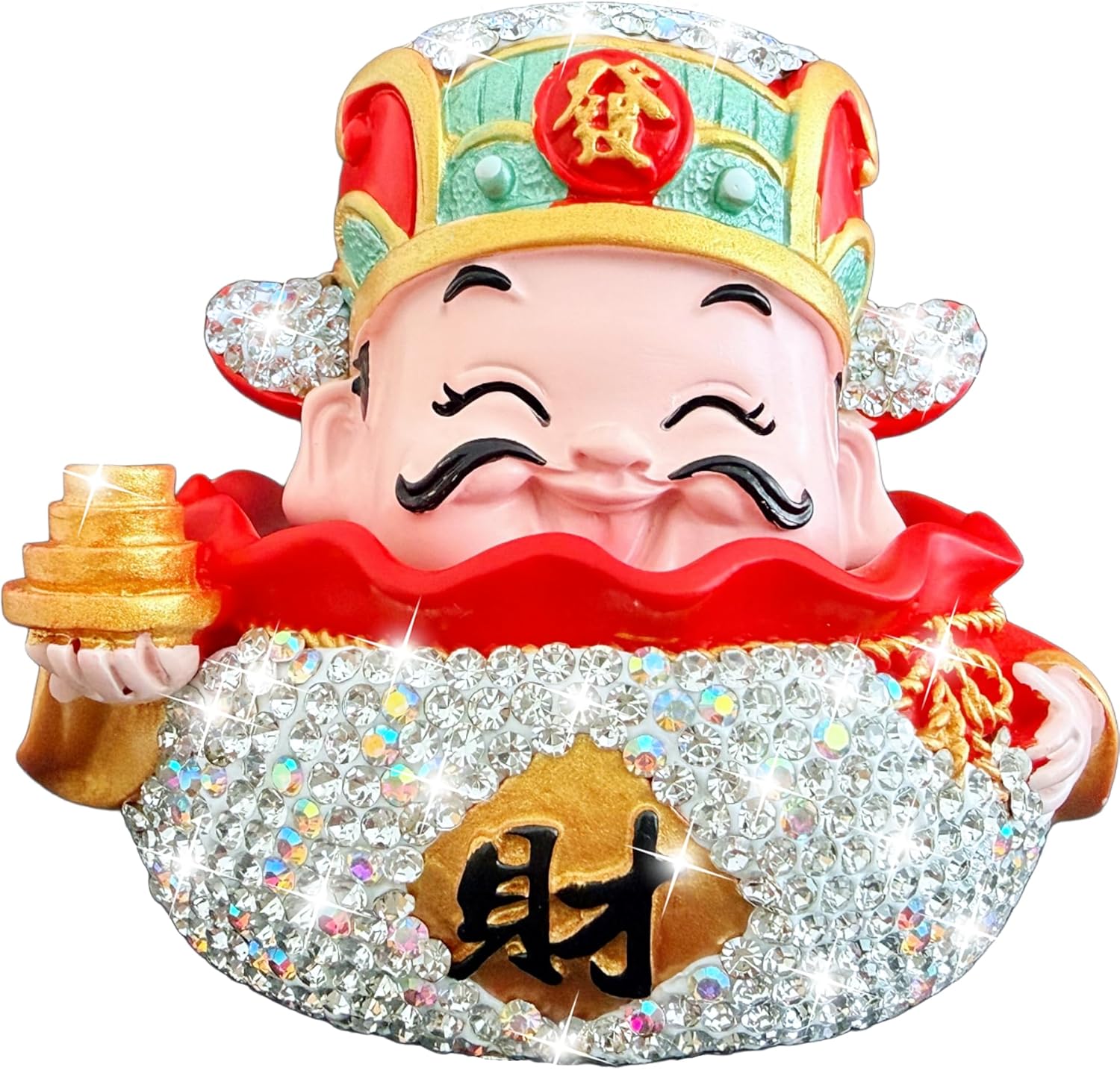 SlowVibes Bling God of Wealth and Fortune Statue,Caishen Figurines & Sculpture,Feng Shui Money Decor with Rhinestone for Home Car,Zhao CAI,Office Desk Decorations for Work,Lucky Gifts