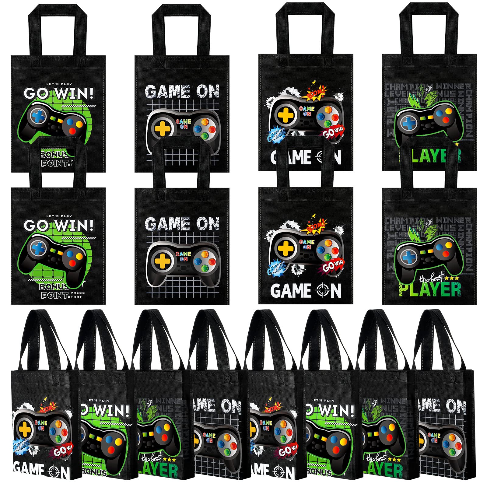 Ferraycle 24 Pack Video Game Themed Gift Bags Video Game Party Favors Non Woven Reusable Goody Treat Bags with Handles