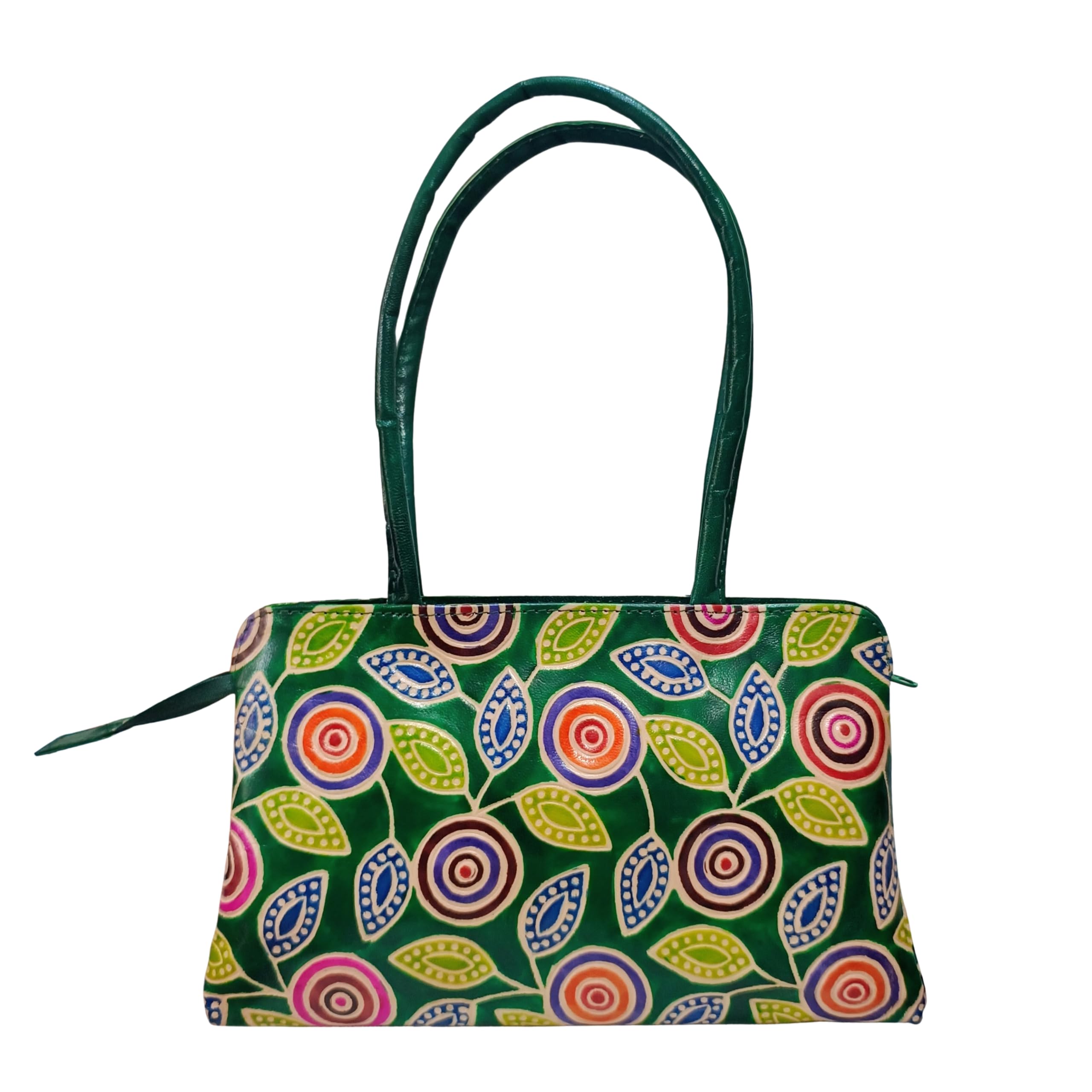 Genuine Shantiniketan Leather Colourful Medium Size Sylish Top Handle Vanity Handbag For Women-image-11