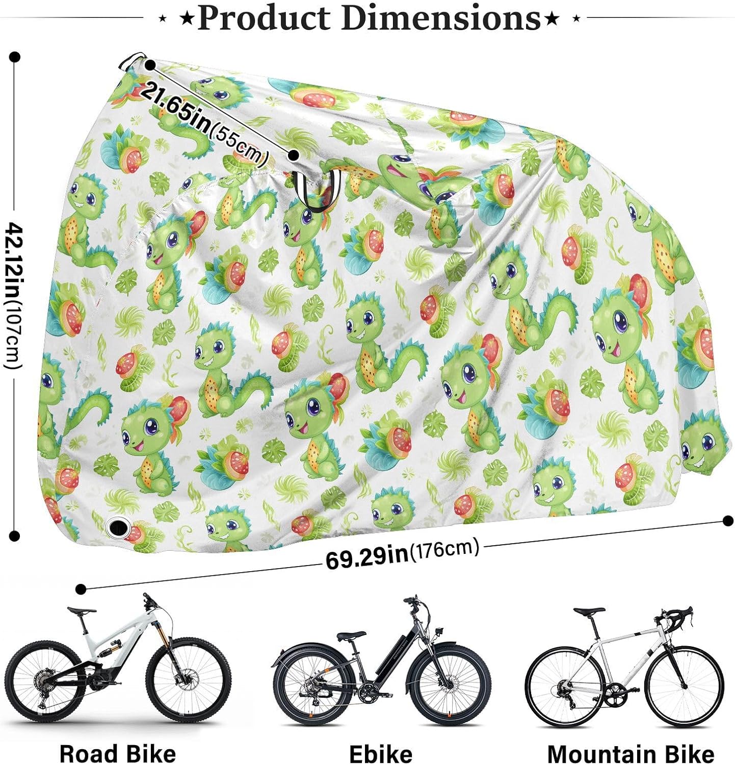 ALAZA Cute Dino Baby Dinosaur Bike Cover Waterproof Outdoor Ebike Bicycle Covers Tarp Protection for 1/2 Bikes, Sun UV Dust Wind Proof