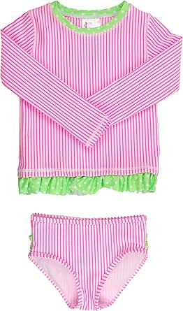 RuffleButts Baby/Toddler Girls Seersucker Long Sleeve Rash Guard Bikini ...