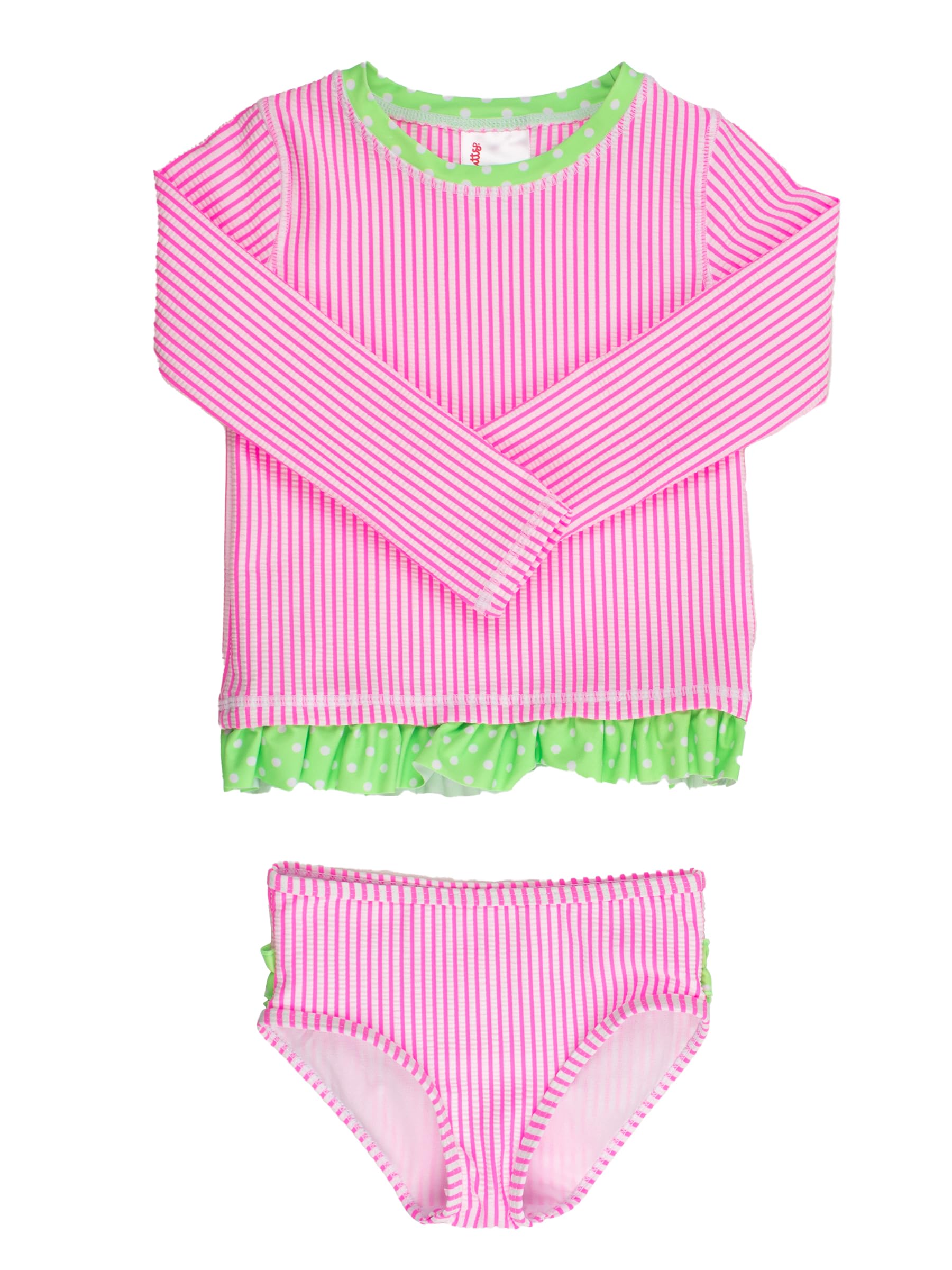 RuffleButts Baby Girls Seersucker - Rash Guard Bikini