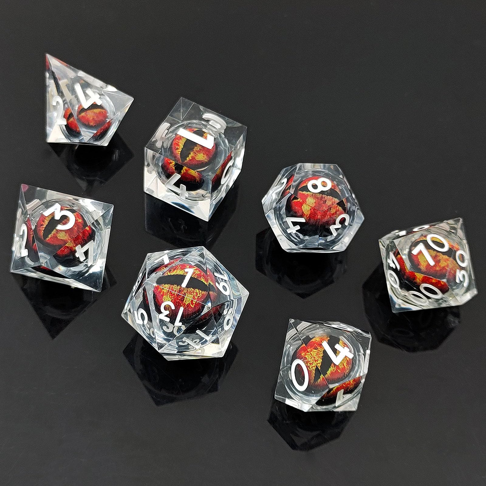 ORUZA 7 PCS Dragon Eye DND Dice Liquid Core D&D Dice Resin Sharp Edge Polyhedral D&D Dice Set for Dungeons and Dragons Role Playing Die D20 D12 D10 D8 D6 D4 D% - Image 3