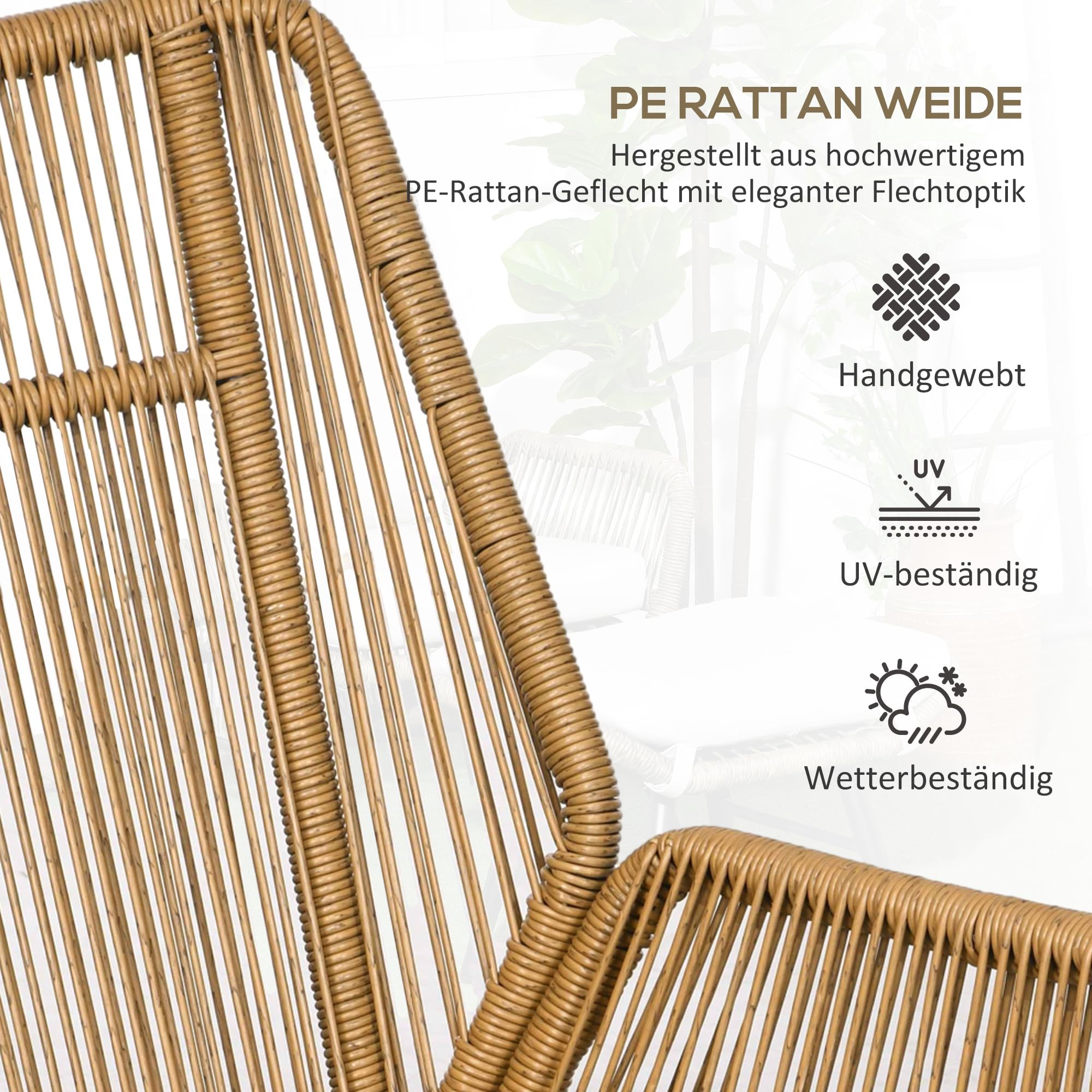 Outsunny Rattan fotel relaksacyjny z podnóżkiem, fotel ogrodowy z regulowanym oparciem, krzesło rattanowe z poduszką, do ogrodu, na balkon, stal, poliester, naturalny