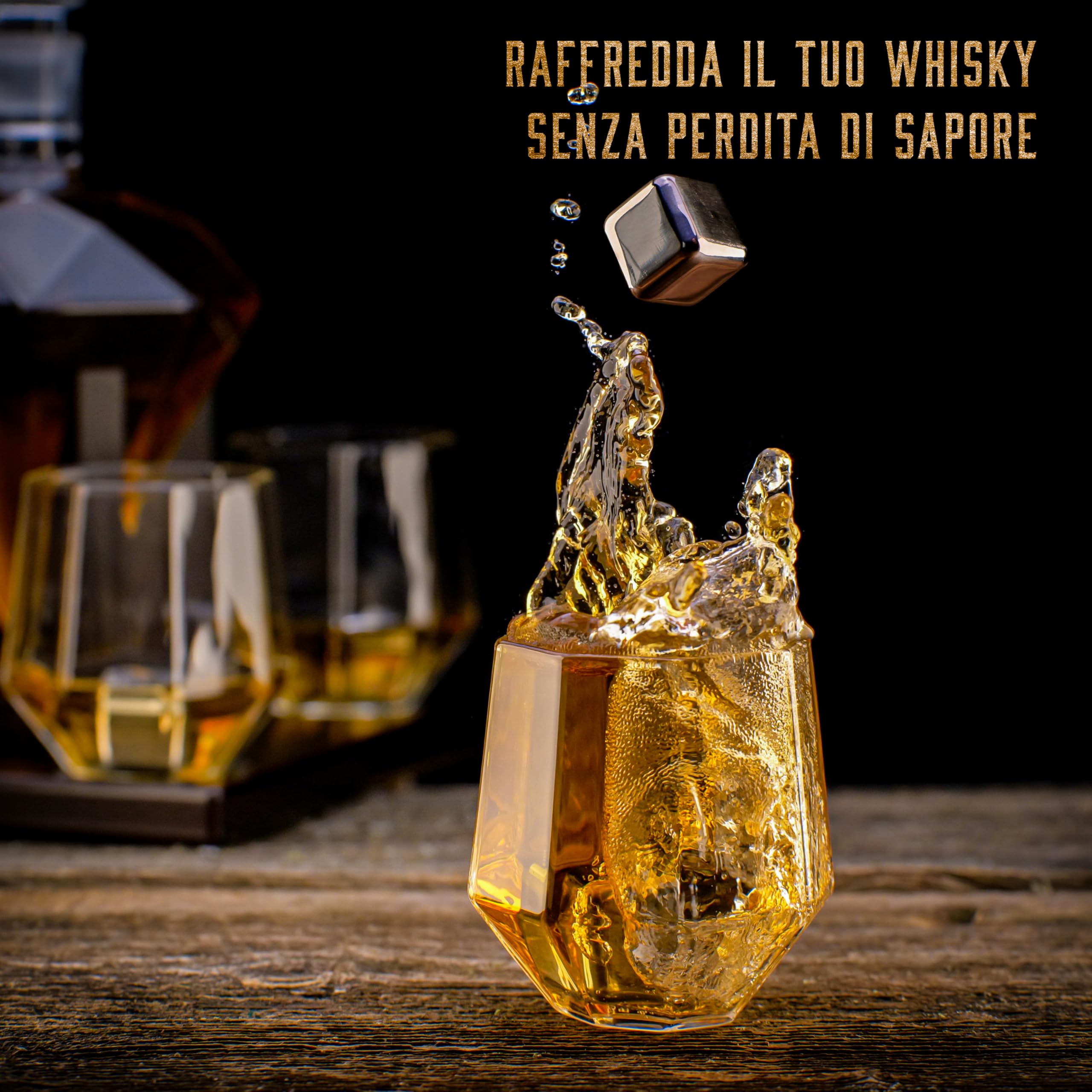 WHISISKEY Whiskey Karaffe Set - Whiskey Geschenkset - Geschenke für Männer - Männergeschenke Geschenk - Geburtstagsgeschenk Mann - Diamant Dekanter 1000ML, Geschenkbox, 4 Gläser, 4 Whisky Steine