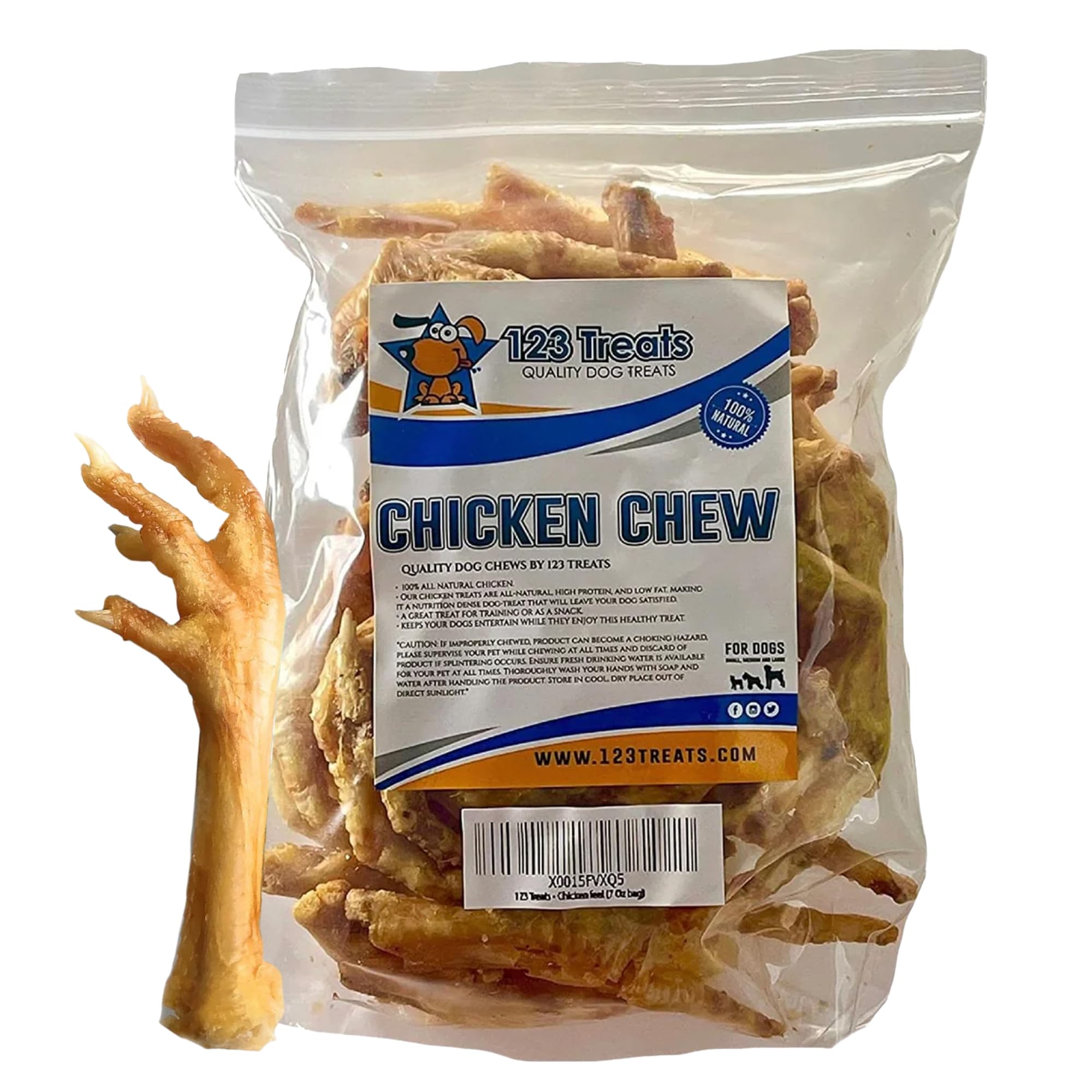 123 Treats Chicken Feet Dog Treats – 100% Natural Baked Chicken Feet for Dogs, Single Ingredient Chew Snacks, Support Joint & Dental Health | Excellent Source of Chondroitin (7 Ounces)