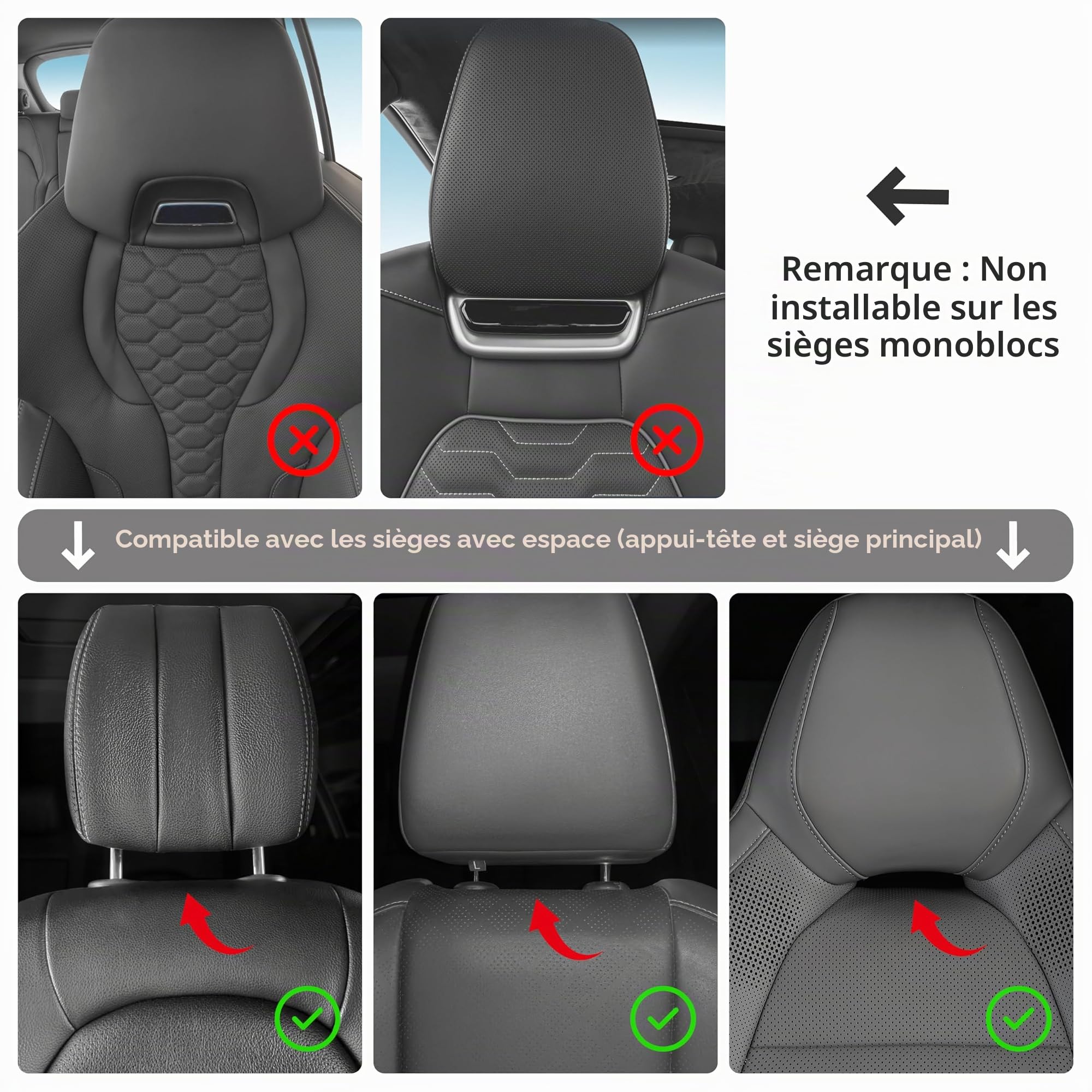 2pce Coussins de Nuque de Voiture pour siège de conducteur, Velours en Microfibre, Polyester à Base de Plantes, épaisseur/Hauteur réglable, 30 x 19 cm, Doublure intérieure remplissable