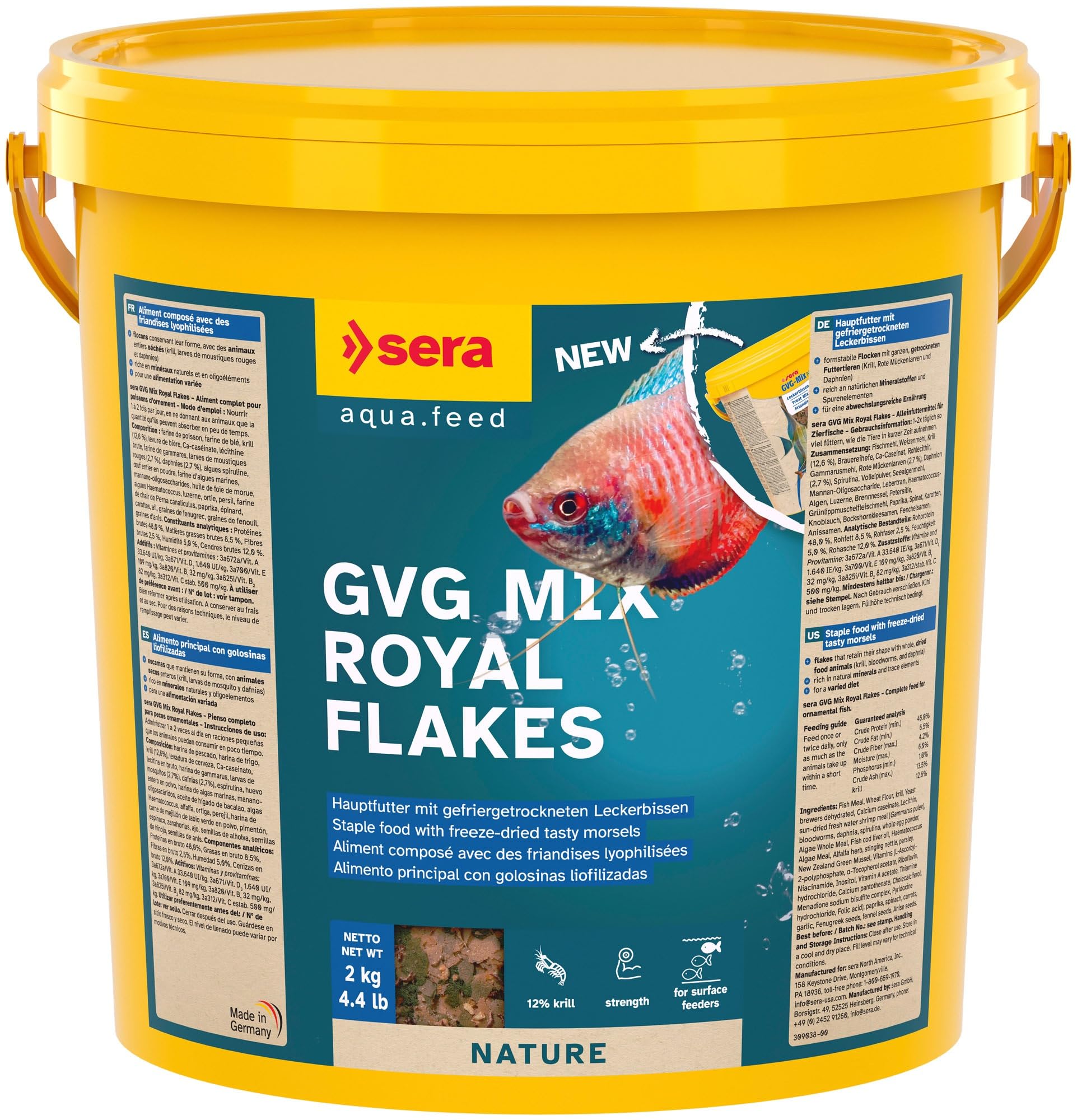 sera GVG-Mix Royal Flakes 10.000 ml (2 kg) | Leckerbissen für Zierfische an der Oberfläche | Mit Krill, Roten Mückenlarven & Daphnien | Ohne Farb- & Konservierungsstoffe | Reich an Mineralien