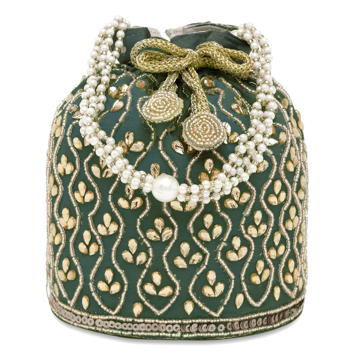 peora Green Potli Purses for Women Handmade Evening Handbag Stylish Bridal Fashion Wristlet Bag for Girls (P88GRN)-picture-7