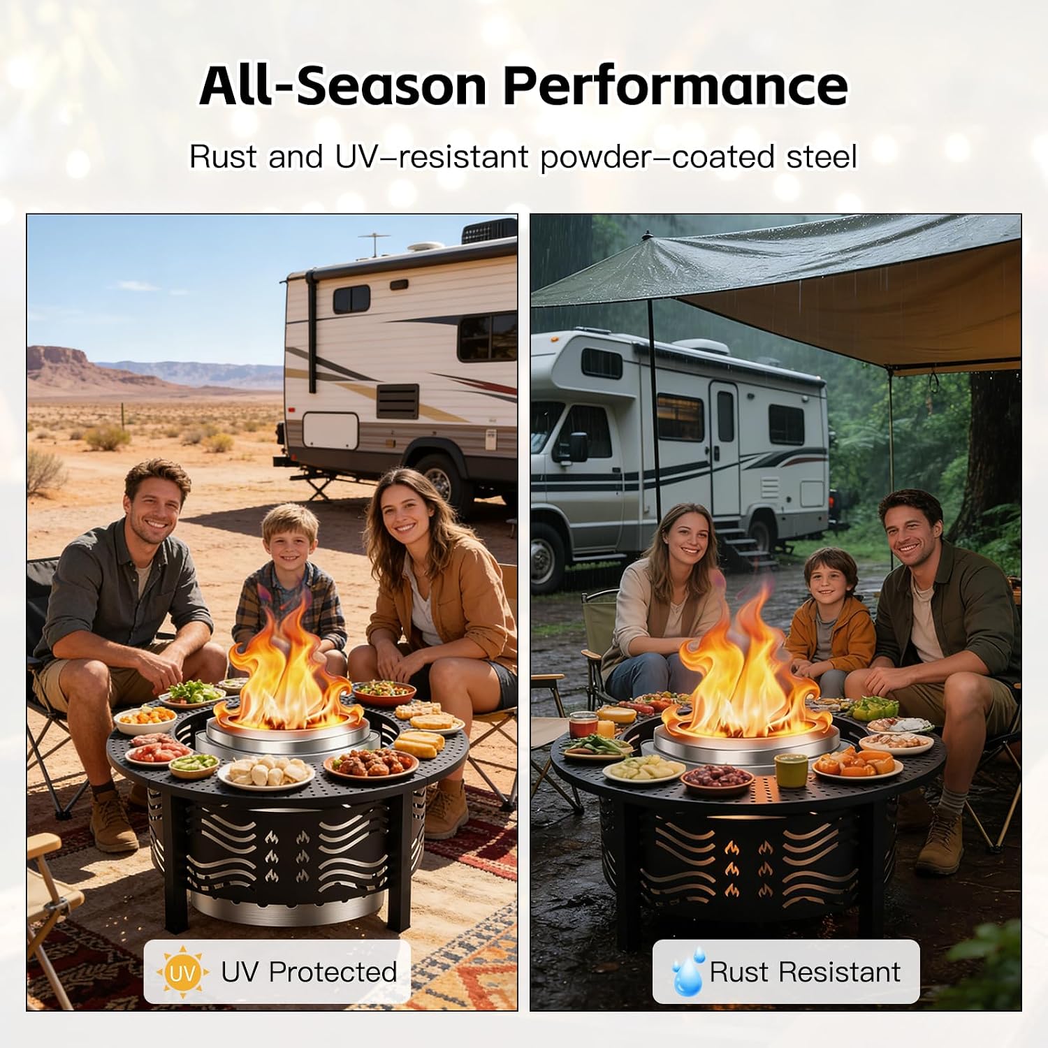 36" Fire Pit Surround Tabletop for Solo Stove, 360° Rotating Solo Stoves Table Top Fire Pit Guard, Fits Solo Stove Mesa & 19-24.5" Pits, Durable Steel for Party, Patio, Picnic