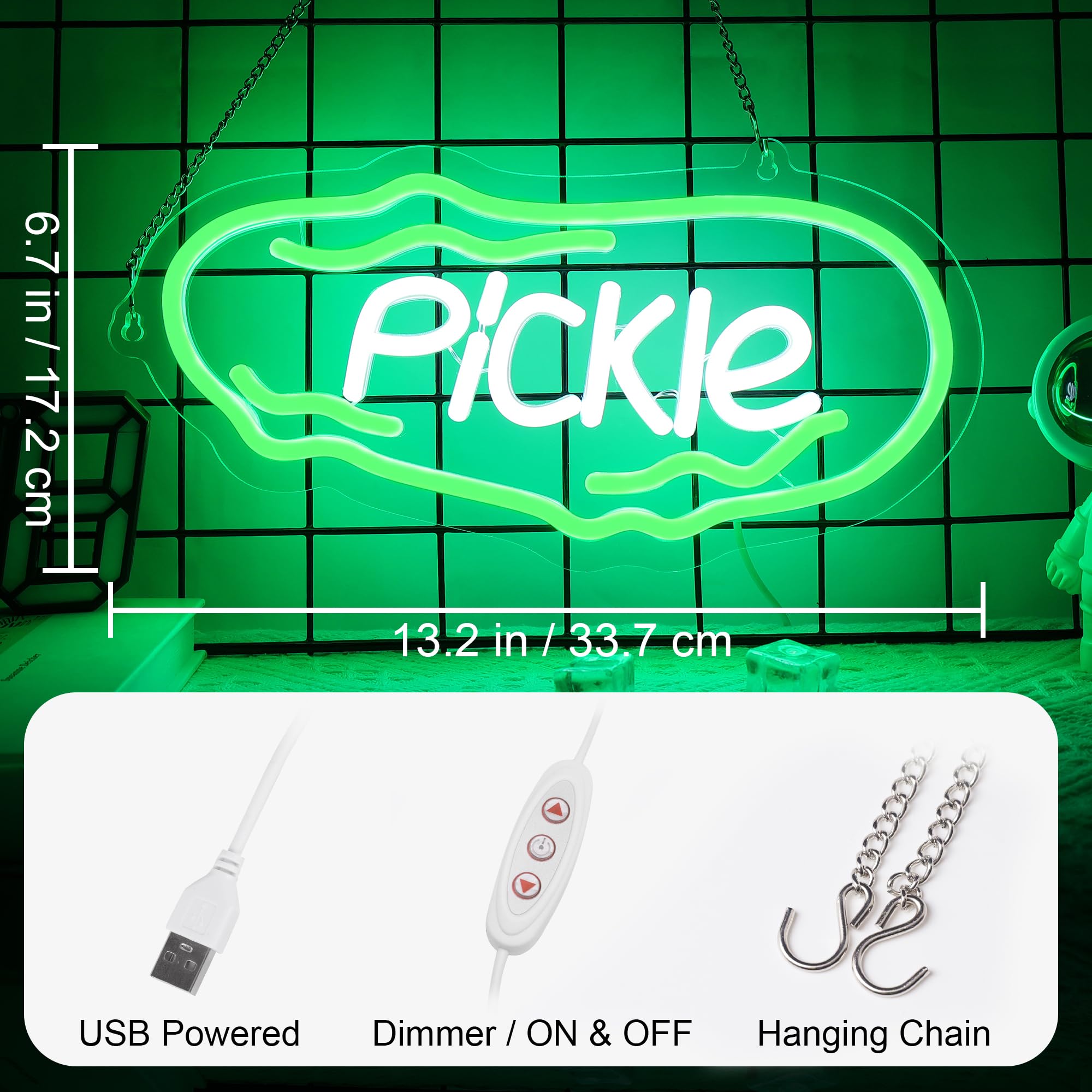 Dill Pickle Neon Signs, Pickle Neon Lights for Bedroom, Neon Wall Light Suitable for Shop Man Cave Game Room Gift Color - 5V USB Power with Hanging Chain Hooks (Pickle)