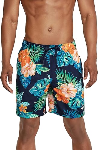 Speedo Redondo Maillot de Bain mi-Long Motif Floral, Paon Fin, S Homme