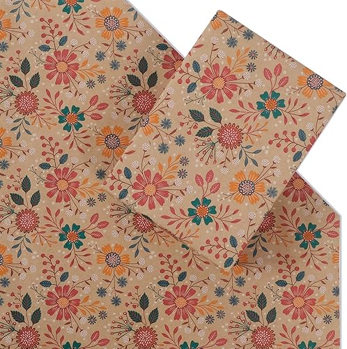Miniatura 3 de Aimyoo - Rollo de papel de regalo floral kraft - Rollo jumbo - 30 pulgadas x 33 pies - Papel de regalo vintage con flores para todas las ocasiones,