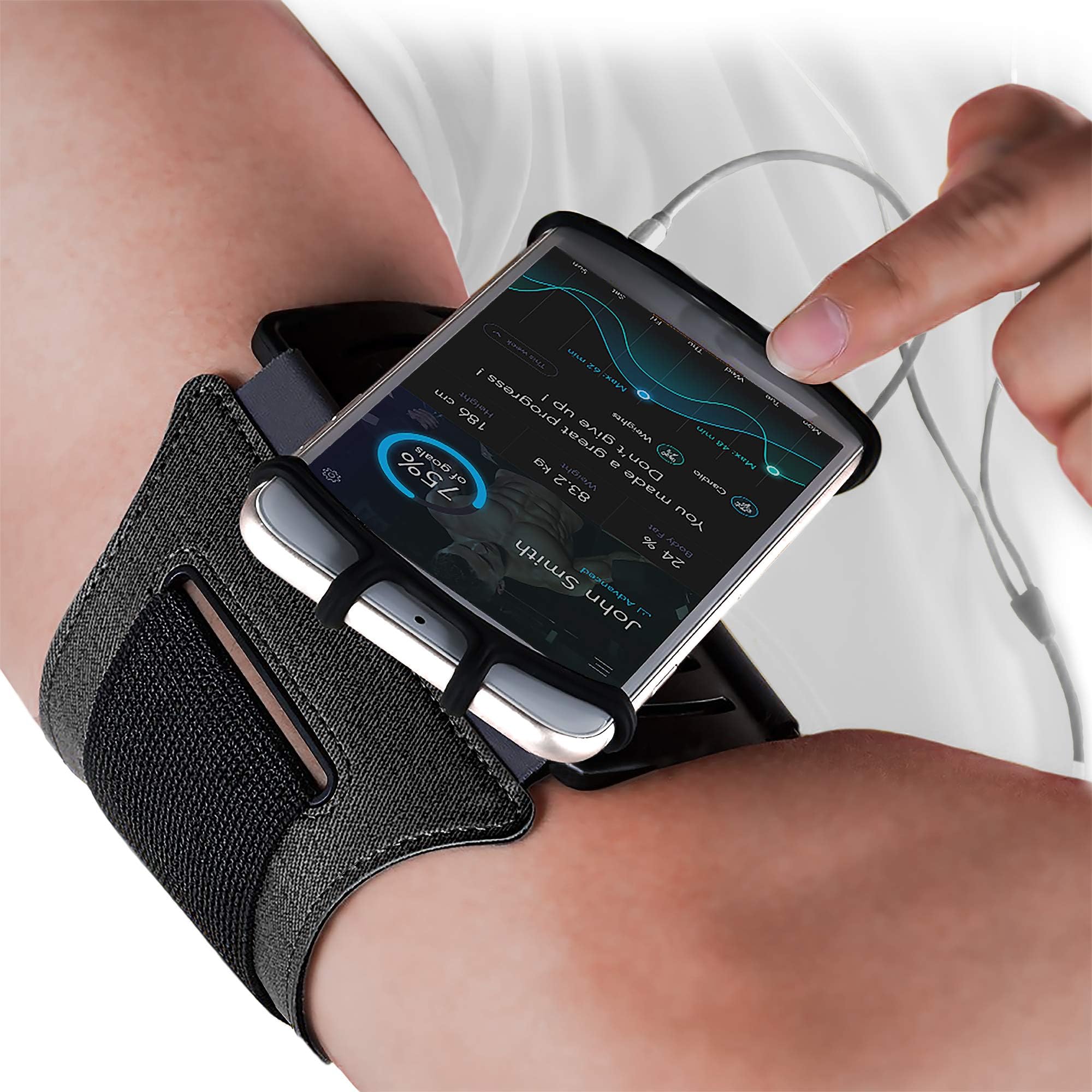 E Tronic Edge Rotatable Running Armband Cell Phone Holder for Running or Walking - Universal Phone Arm Bands for iPhone 12 Pro Max 11 X XR & Android Samsung Galaxy S9 S8 & Google Pixel (Black)