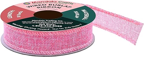 Miniatura 2 de Mandala Crafts Cinta de arpillera rosa con alambre de 1 pulgada de ancho para manualidades, rollo de 10 yardas de cinta rústica de arpillera para