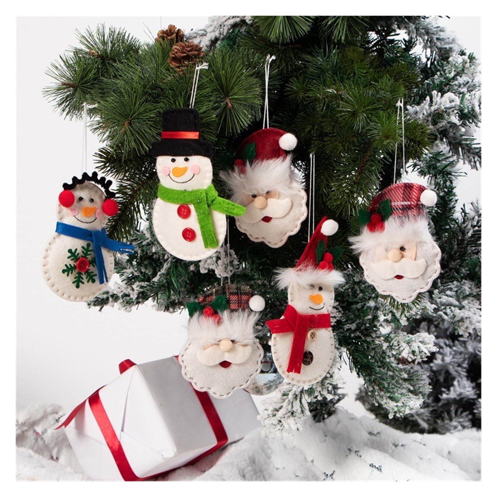 Decorazioni natalizie Tessuto di Babbo Natale Cartone animato Piccoli ornamenti pendenti Pendenti con albero di pupazzo di neve(S8 6PCS)
