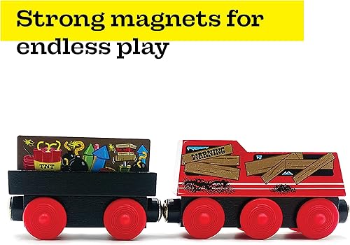 Vista 24 de Paquete de carga de tren de madera de 7 piezas, compatible con todos los juegos de ferrocarriles de madera, Zany Trains Series 1, Quirky Cargo