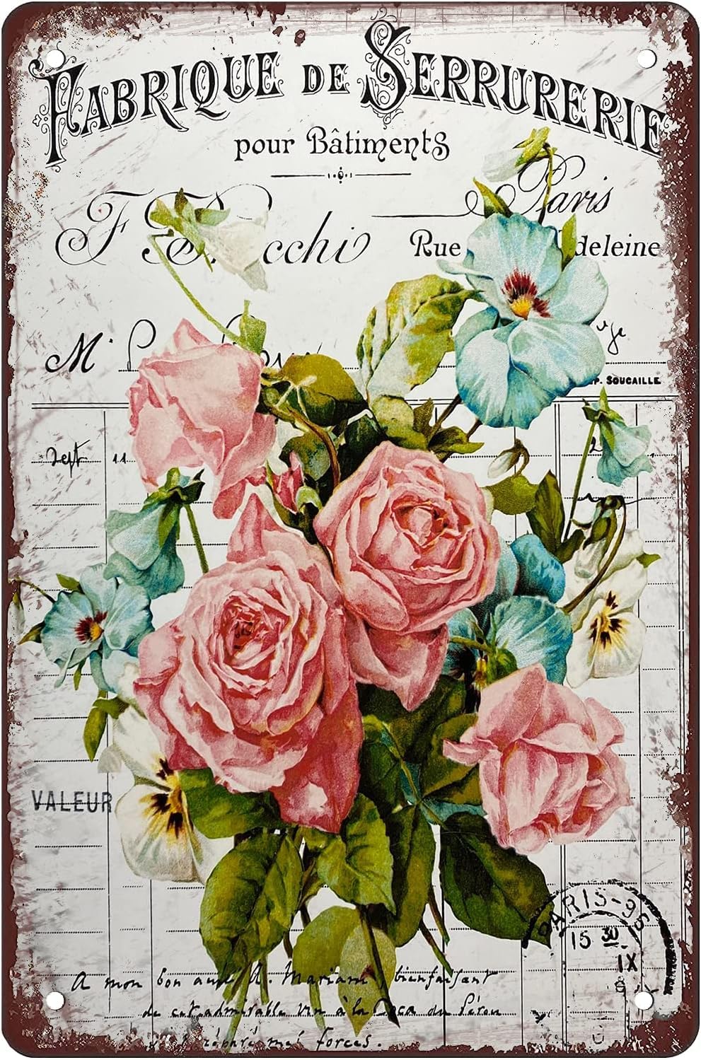 Shabby Chic Wall Decor Floral Roses Sign Cottage Style Wall Art Decor Anique Vintage Tin Sign Flower Decor Floral Metal Sign For Home Office Coffee Bar Club Pub Wall Decor Gift 12x16 Inch