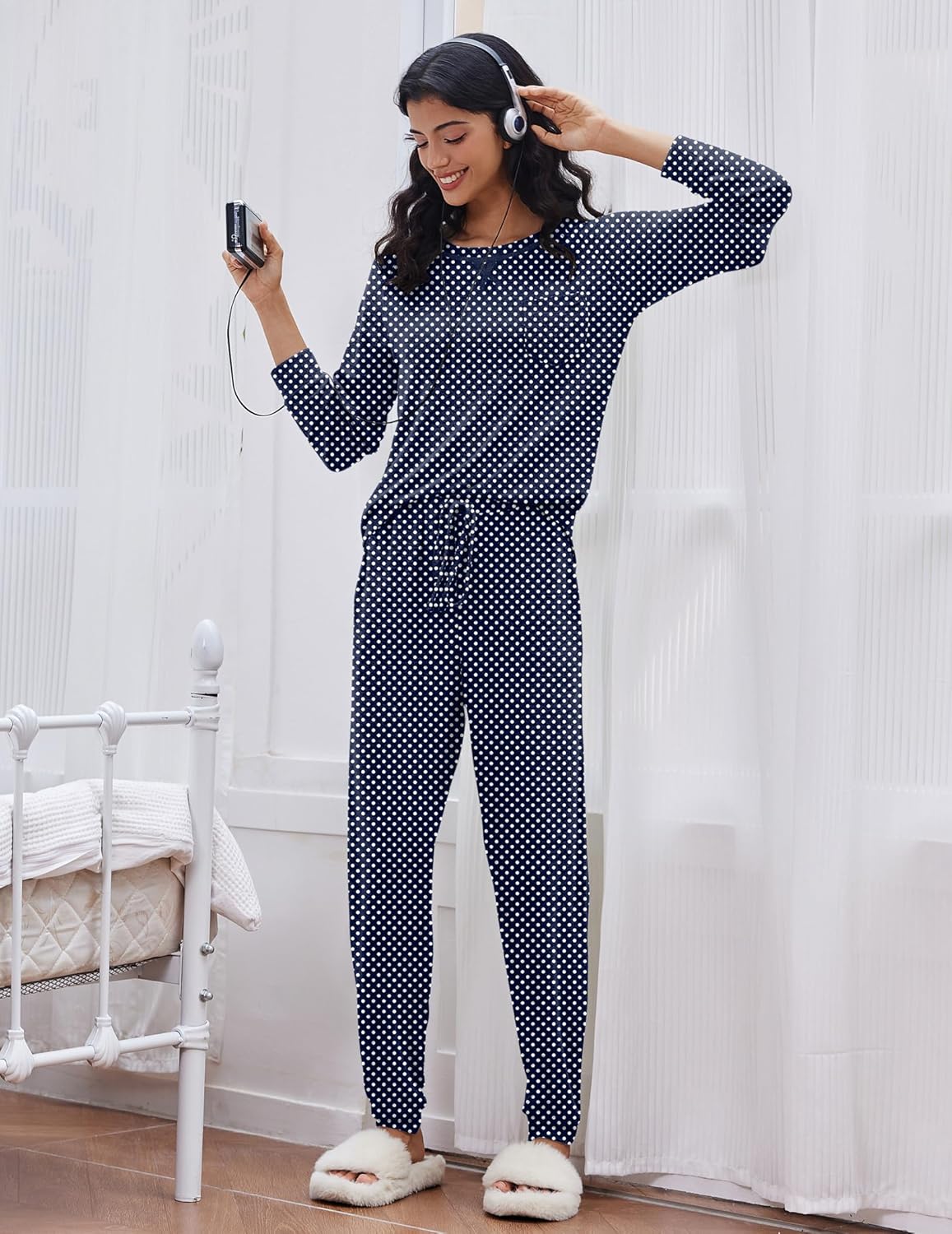 Ekouaer Womens Pajamas Set Long Sleeve Loungewear Soft Lounge Set Joggers with Pockets - Image 4