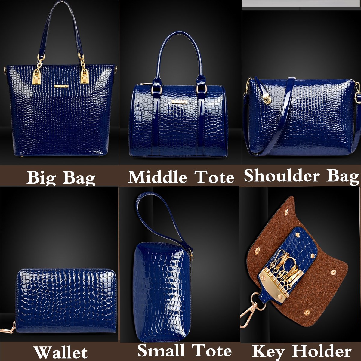 Damski 6-częściowy zestaw z torebką crossbody i portfelami ze skóry PU, torba na ramię, torba na zakupy, torba na ramię, portfel, kopertówki