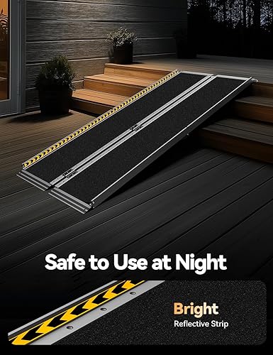 Vista 28 de FACHNUO Rampa portátil para silla de ruedas de 2 pies, rampas de aluminio antideslizantes con asa, rampa plegable para sillas de ruedas