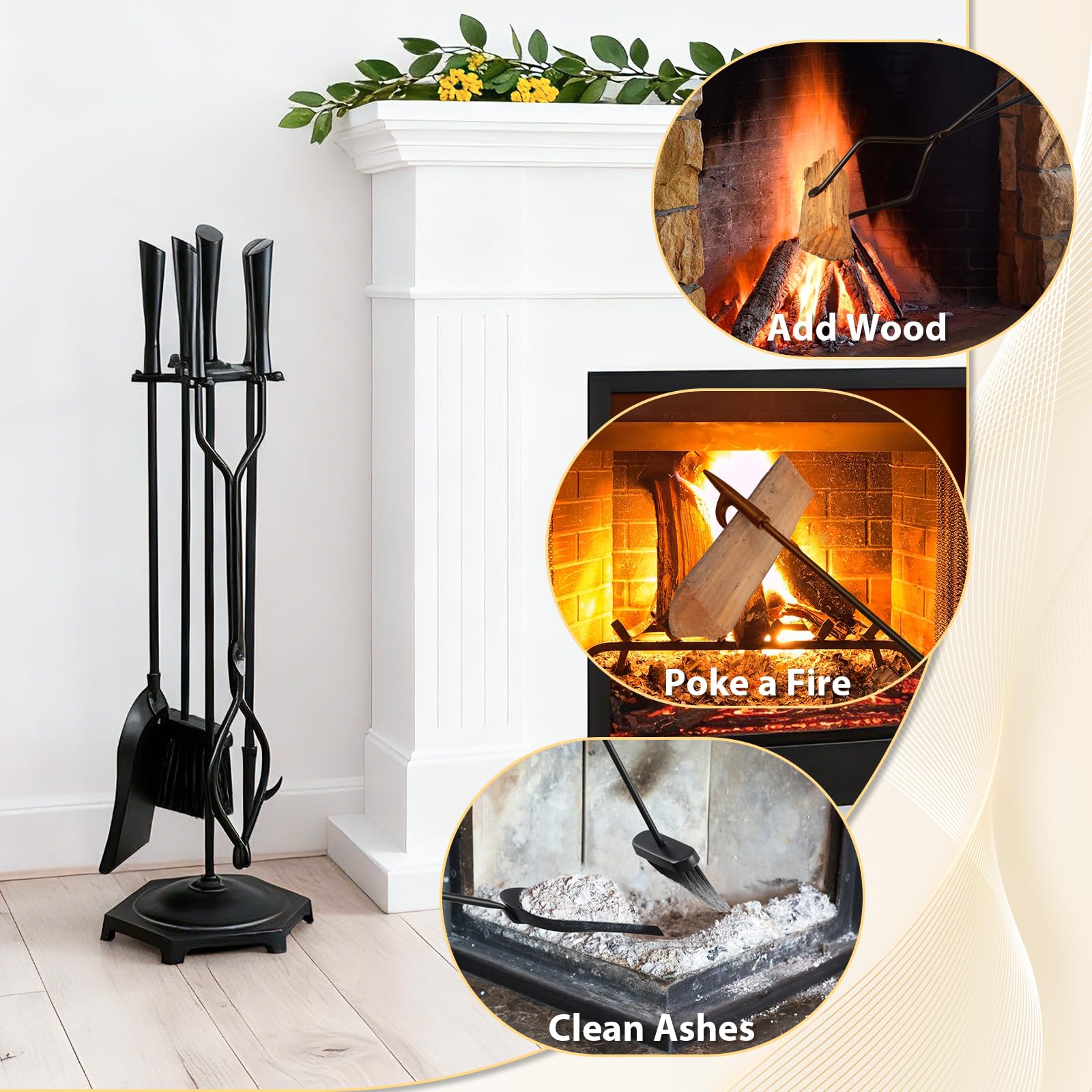 Snapklik.com : FEED GARDEN Fireplace Tools Set 5 Pieces Modern 32 Inch