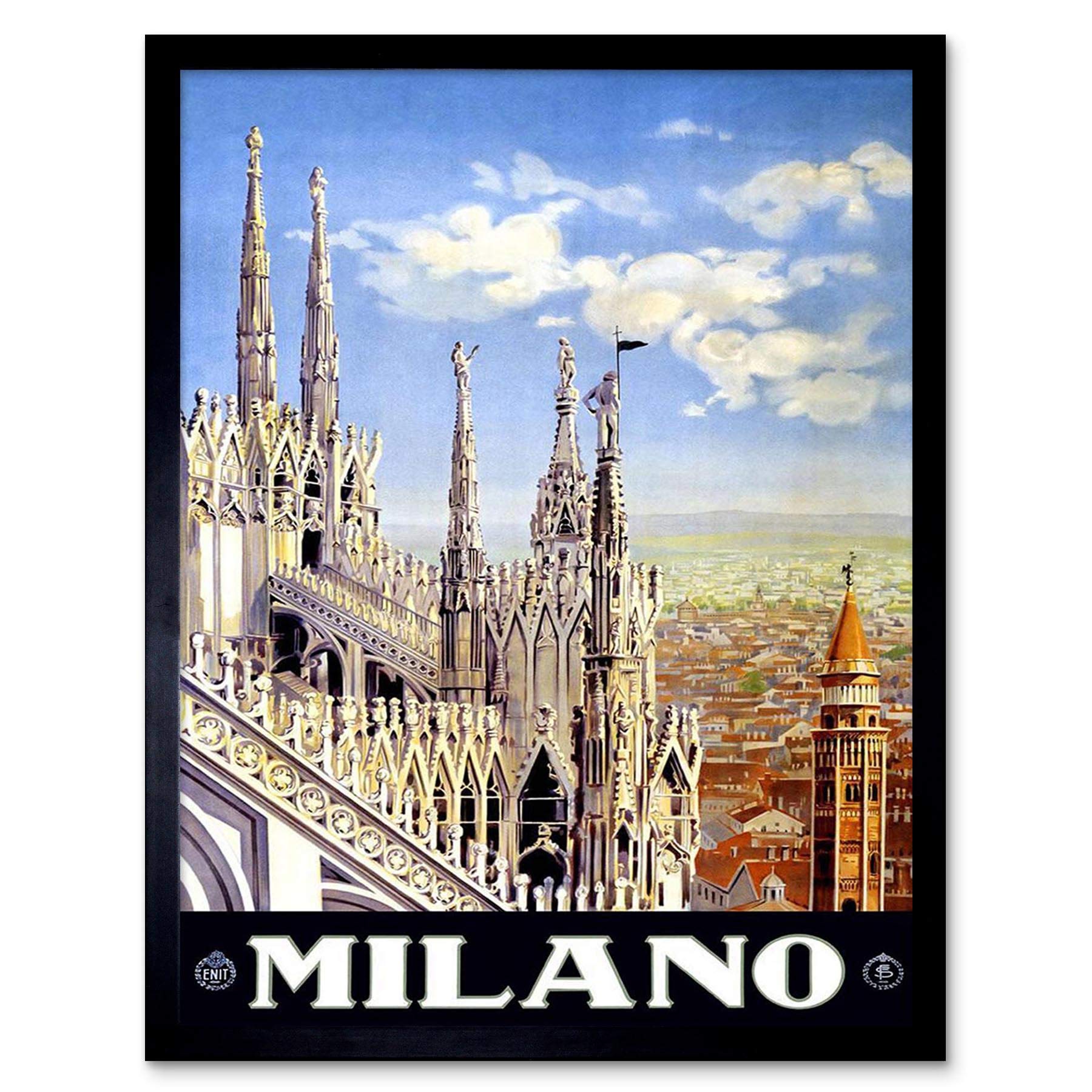 Wee Blue Coo Travel Duomo Cathedral Milan Italy Vintage Art Print Framed Poster Wall Decor 12X16 Inch