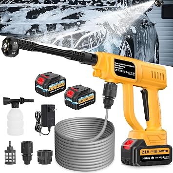 Cordless Portable Washer, Handheld Washer, 120Bar, Washer with Foam Pot, Cleaner with 5m Elastic Hose, 6-in-1 Nozzle, Battery Operated Washer for Car Home Outdoor Patio Garden