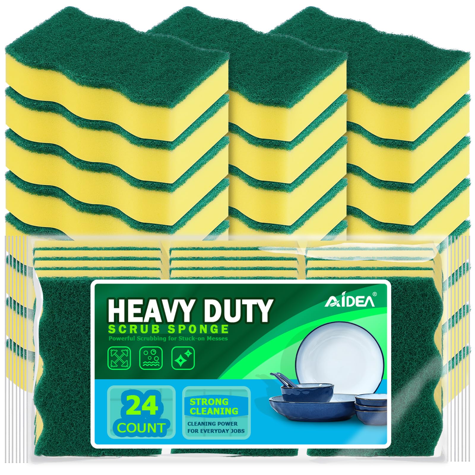AIDEA Sponges Kitchen, 24 PK Heavy Duty Dish Sponges Kitchen, Scrub Sponges