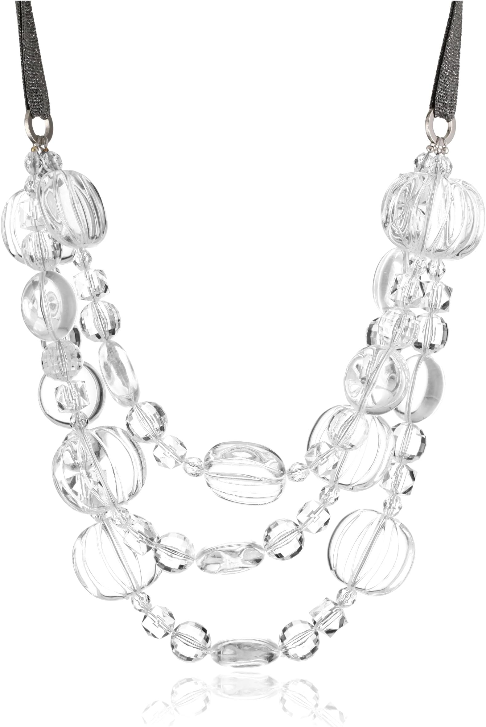 Amanda Pearl "Mixed Lucite Gems" 3-Strand Necklace on Silvery Ribbon