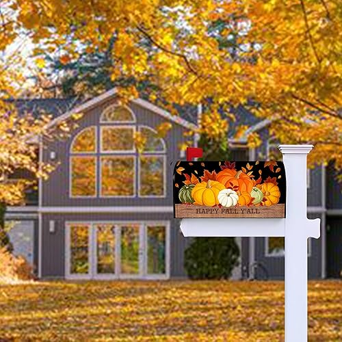 Miniatura 5 de Funda para buzón de calabaza de otoño de 21 x 18 pulgadas, fundas magnéticas impermeables para buzón de texto "Happy Fall Y'all", para decoración de