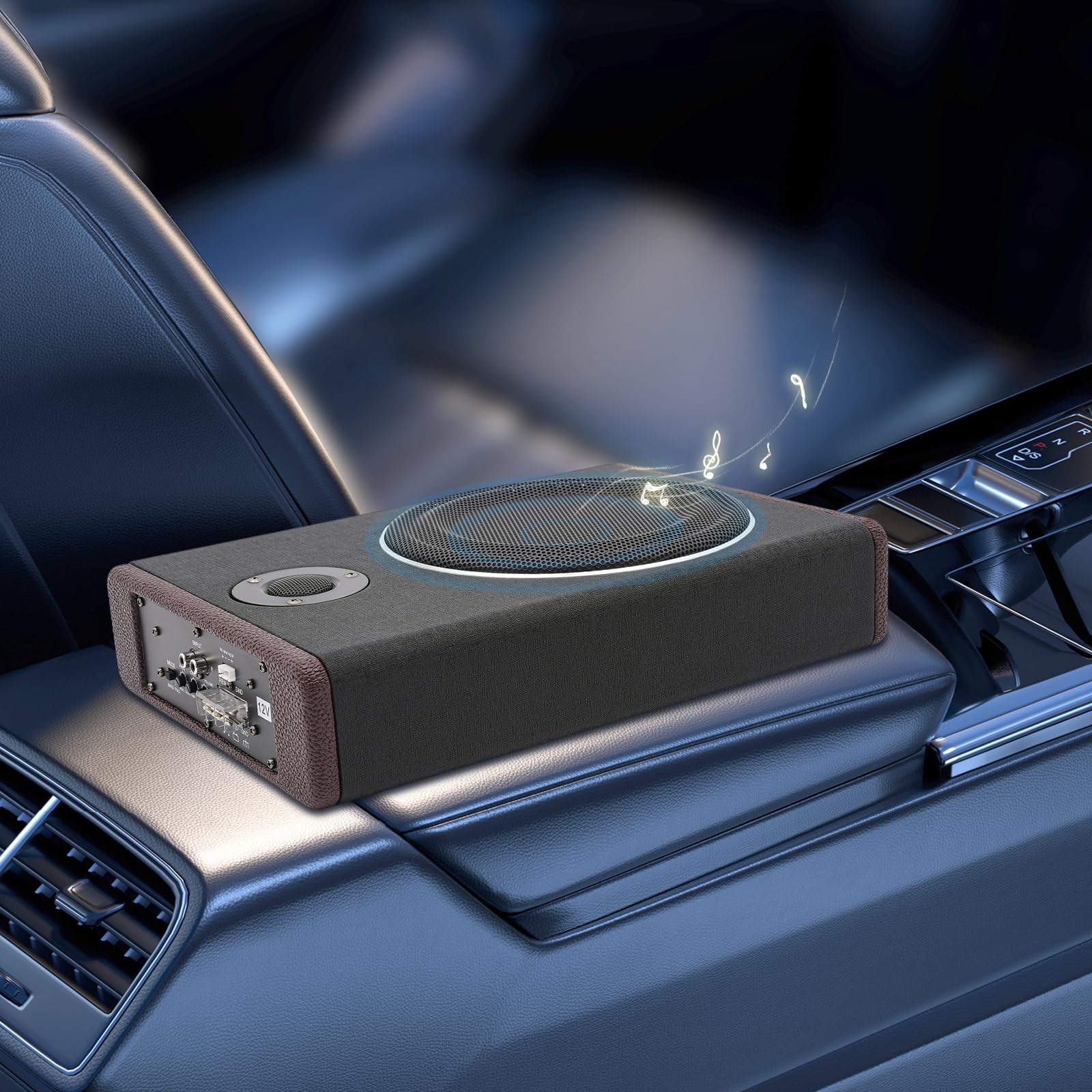 20,3 cm Subwoofer attivo per auto 600W di picco | Corpo in acciaio inossidabile con finitura lucida | Design sotto il sedile del passeggero | Telecomando e bass boost regolabile (0-12dB) |