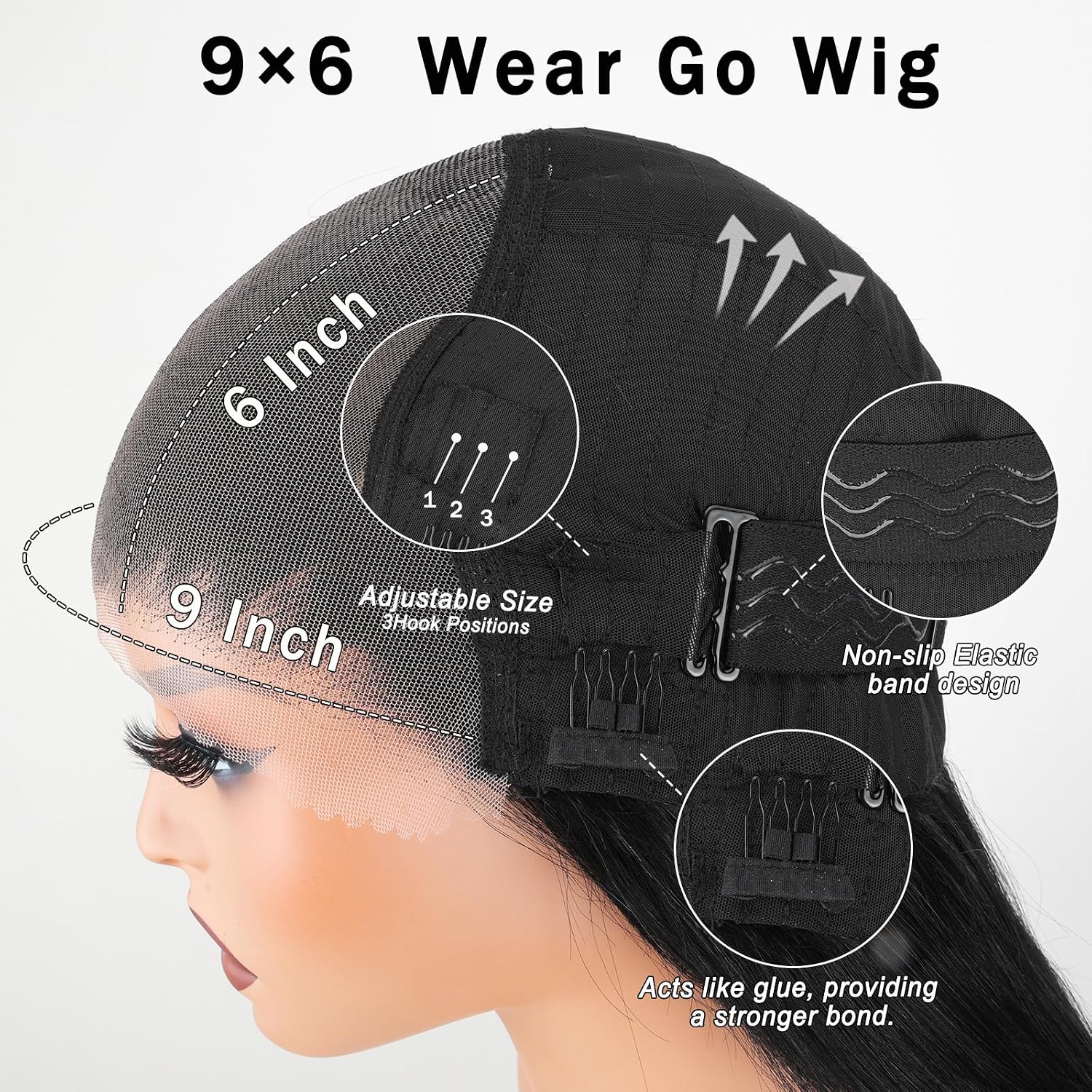 ijoy Human Hair Wear Go 9×6 Silk Straight Wig M-cap Lace Front Wig Pre-cut Tiny Knots Glueless Human Wigs Beginners Friendly 20 Inches Natural Black Color