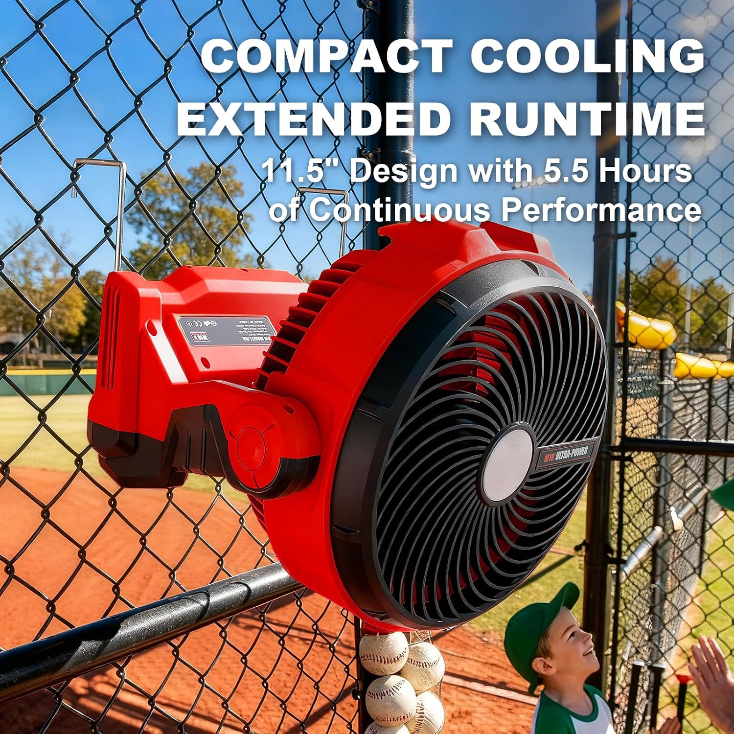 11.5" Jobsite Fan 800CFM Compatible with Milwaukee M18, Bare Tool | Hybrid Corded/Cordless Portable Shop Fan with 70 LM LED Light & Hanging Hook for Workshops, Construction and Outdoor Projects