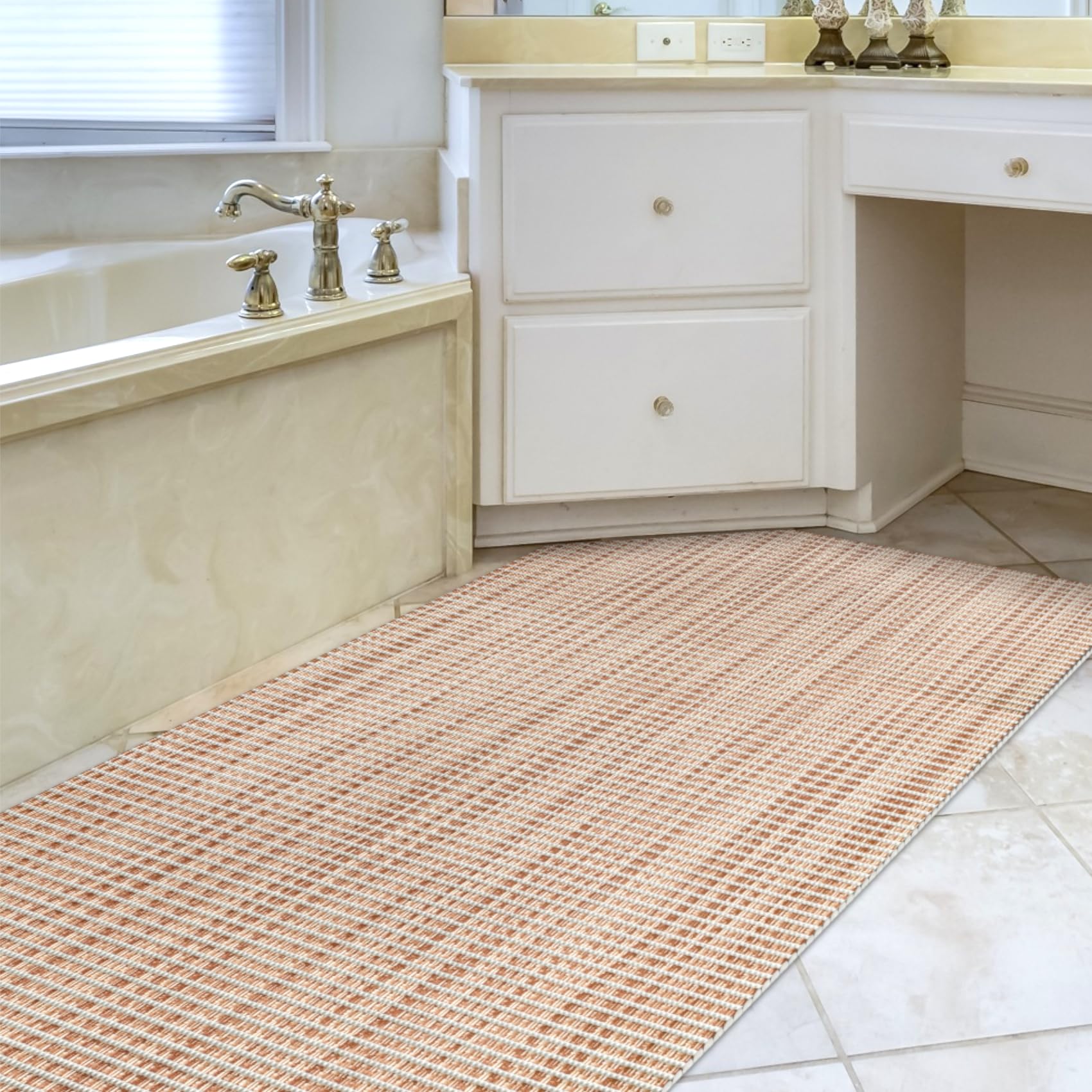 ANRO Alfombra de baño de espuma suave alfombrilla de baño y ducha antideslizante badläufer uni falso beige 500x65 cm