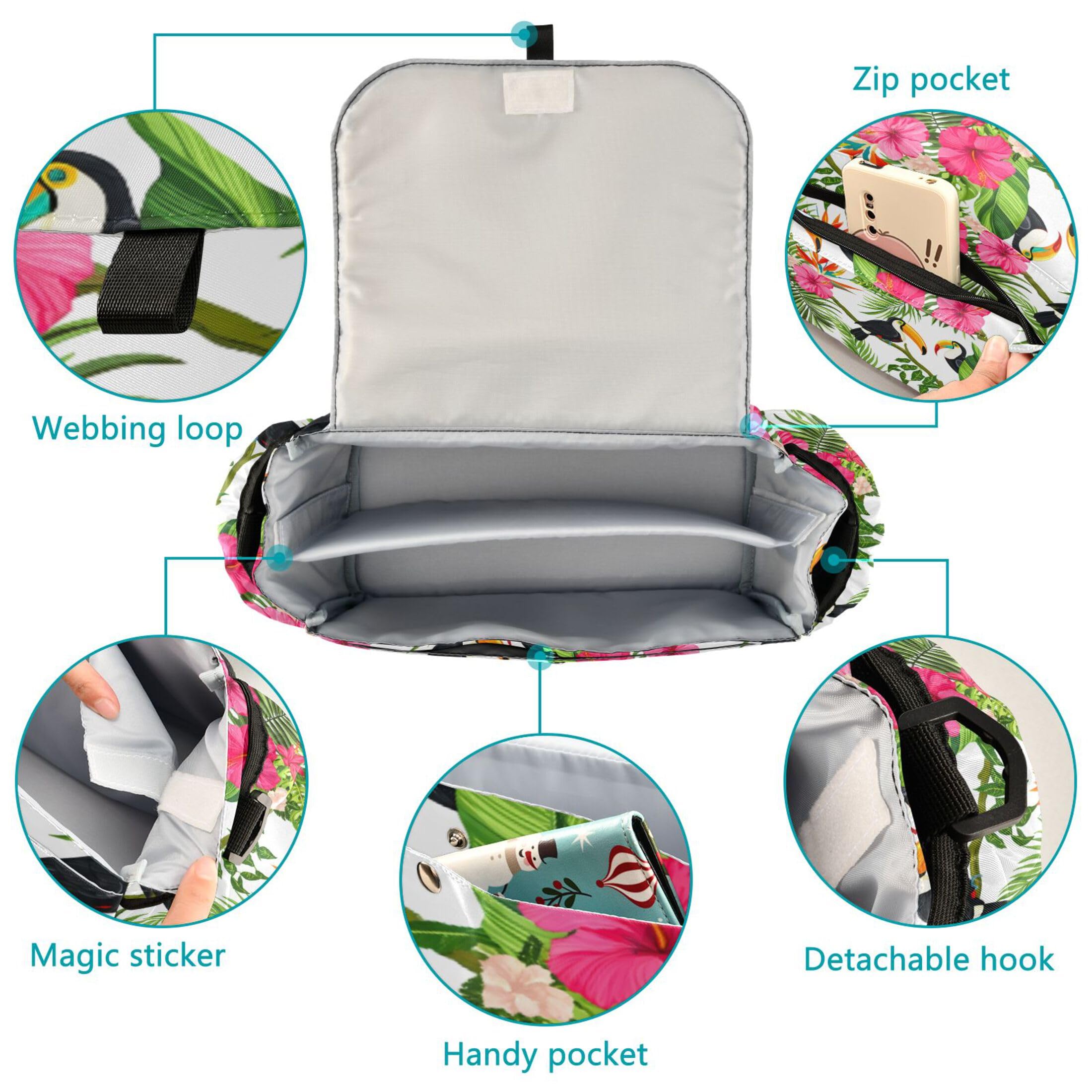 Burbuja Toucans Hibiscus Stroller Organizer with Insulated Cup Holders, Non-Slip Stroller Caddy Universal Fits Most Strollers, Nursery Accessories