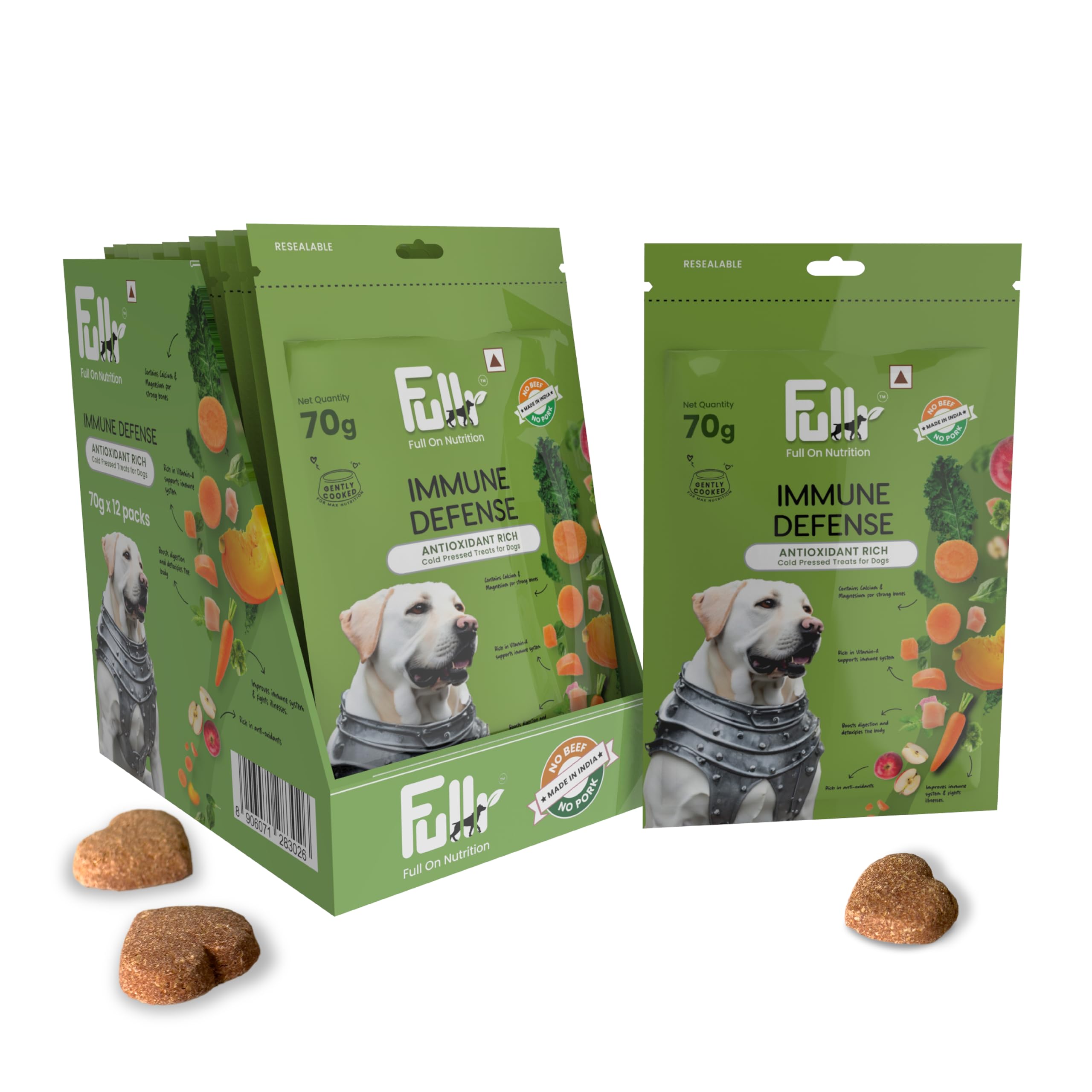 Fullr Immune Defense Coldpressed Healthy Dog Treats for Dogs Rich in Antioxidants with Spirulina, Pumpkin, Carrots, Spinach, and Kale, 12 Pouches (12 X 70G), 1 Count (B0CRTY4DMD) Amazon Price History, Amazon Price Tracker