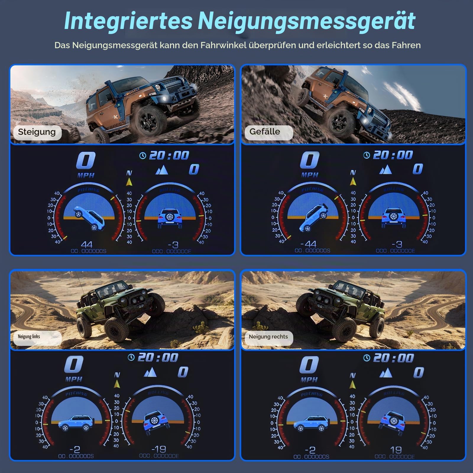 KAOLALI Head up Display OBD2+GPS Auto HUD Universal Digital Tachometer | mit Neigungsmesser, Geschwindigkeitswarnung, Müdigkeitserinnerung, Wassertemperaturanzeige, Spannungsanzeige, für Alle Autos