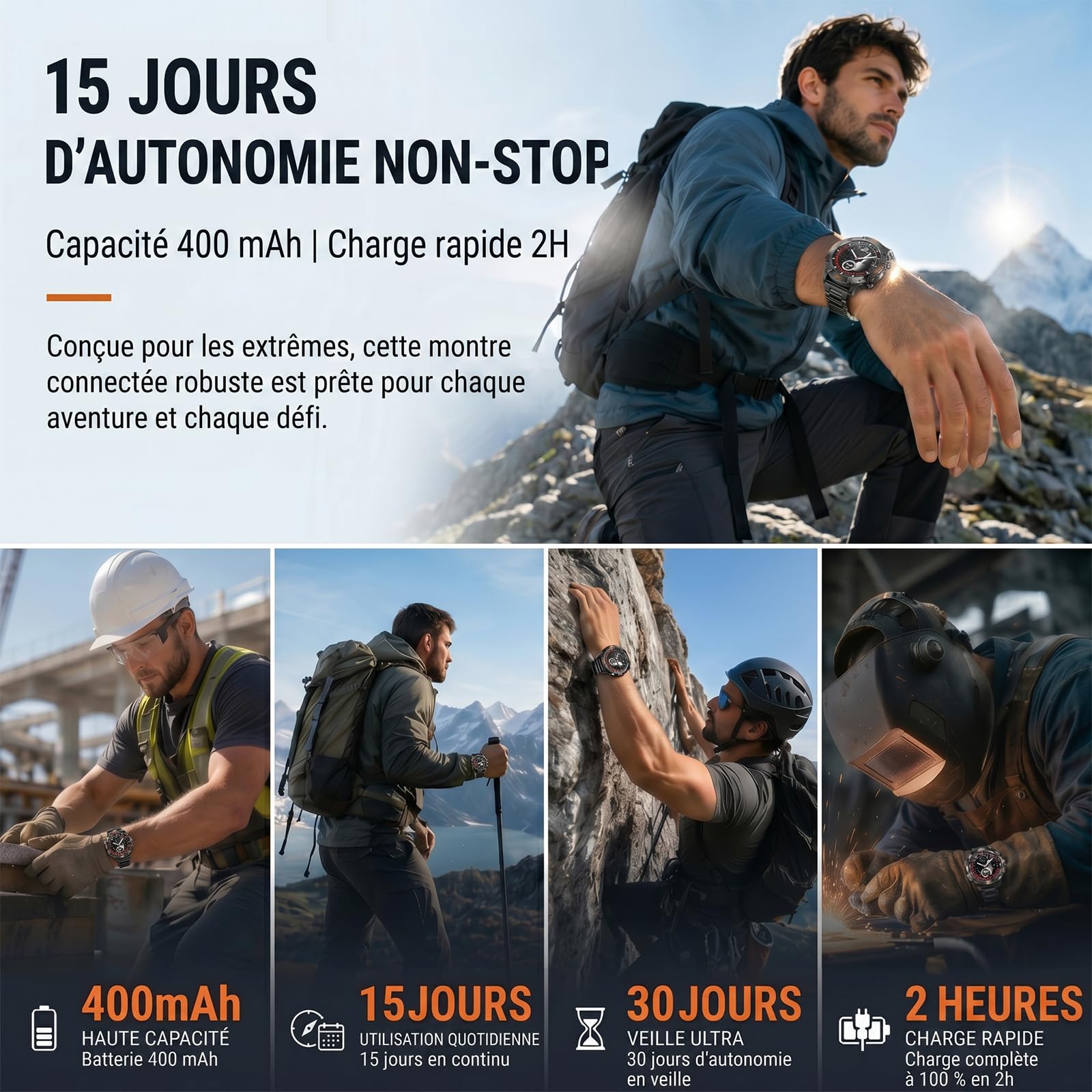 WalkerFit Robuste Smartwatch Herren mit GPS, 1,43" AMOLED, Outdoor Design | 5ATM wasserdicht, Bluetooth-Anrufe, 178+ Sportmodi, Herzfrequenz, Schlafanalyse, lange Akkulaufzeit, Android & iOS