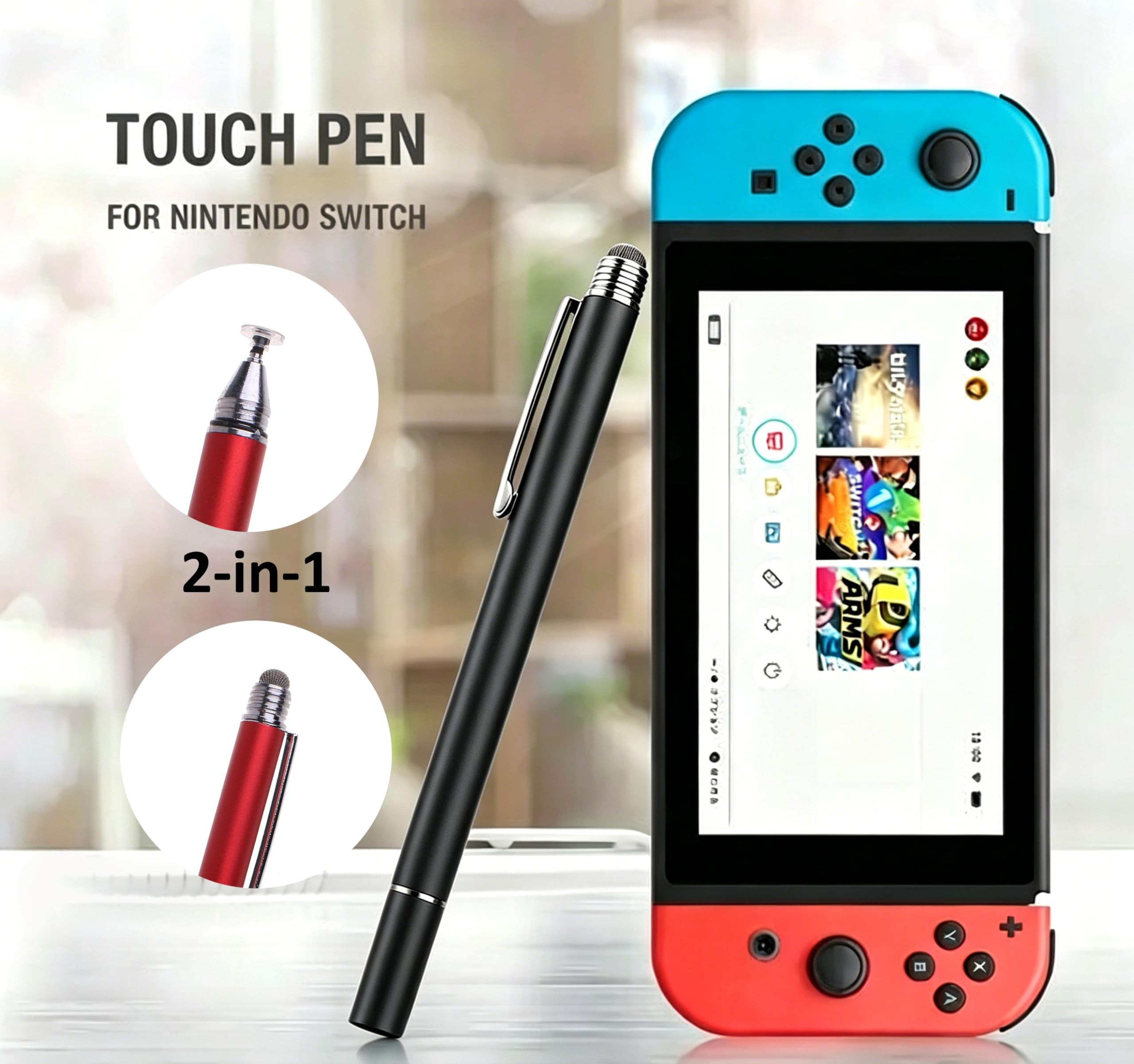 Penna stilo 2 in 1 per Nintendo Switch/Switch Lite/OLED, stilo capacitivo per Nintendo Switch 2, penna stilo super precisa con cordino (nero fantasma)