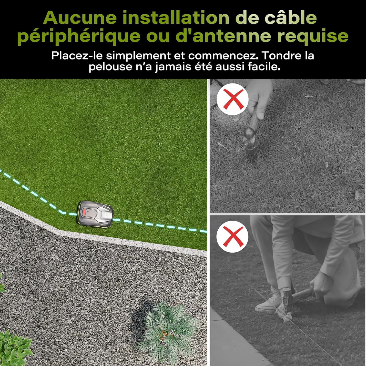 SUNTEK Robot cortacésped inalámbrico periférico – Robot Recortadora IA + visión para 600 m², tecnología IA cámara, Pendiente hasta 35°, estanqueidad IPX5, cartografía automática, multizonas, Control