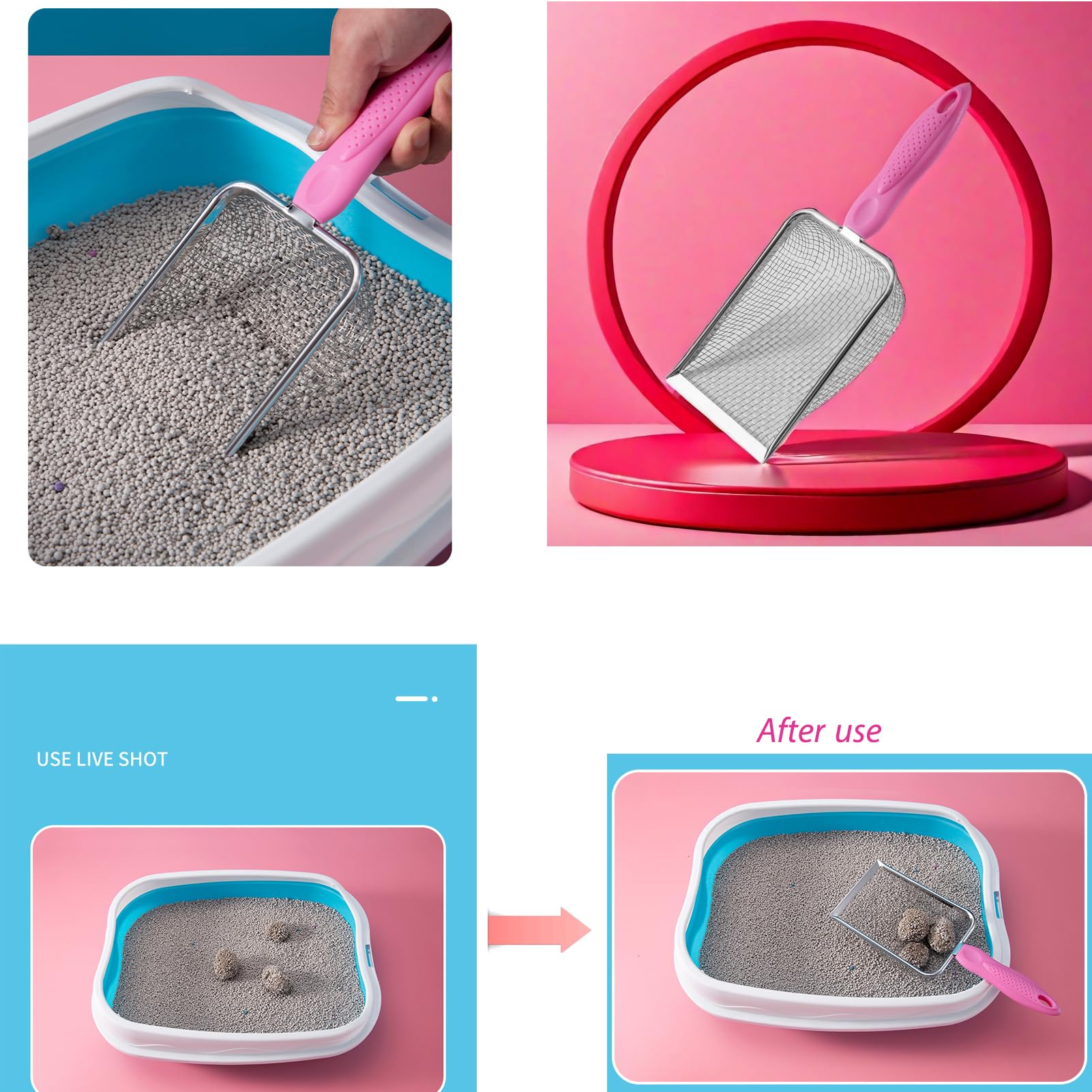 PlushPlumage Cat Litter Scoop,Stainless Steel Mesh Scooper,Durable,Heavy Duty,Easy to Clean,for Litter Box,Pet Litter Cleaning Tool for Cat Dog Rabbit (Pink - Image 2