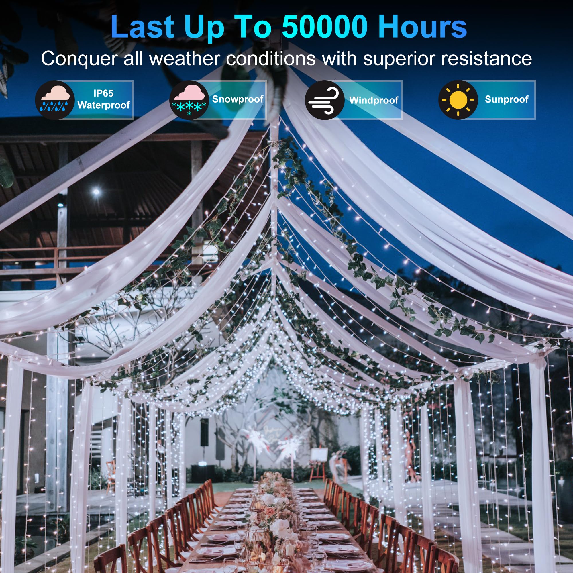 1500 luci natalizie a LED per uso esterno, 150 m, 8 modalità di illuminazione, luci per esterni, luci per albero di Natale per esterni, IP44, impermeabili, per Natale, patio, cortile, recinzione