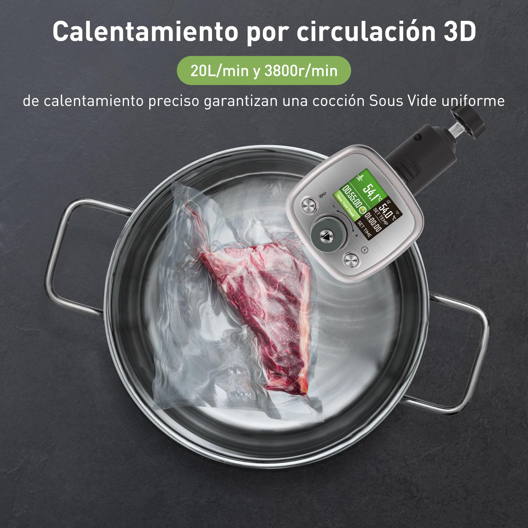 KitchenBoss Sous Vide Roner WIFI: Roner Cocina Baja Temperatura,Inmersión a Prueba de Agua IPX7 Circuladores Control de APP y Temperatura de Precisión TFT táctil Muy tranquilo 40℃-90℃ 1100W