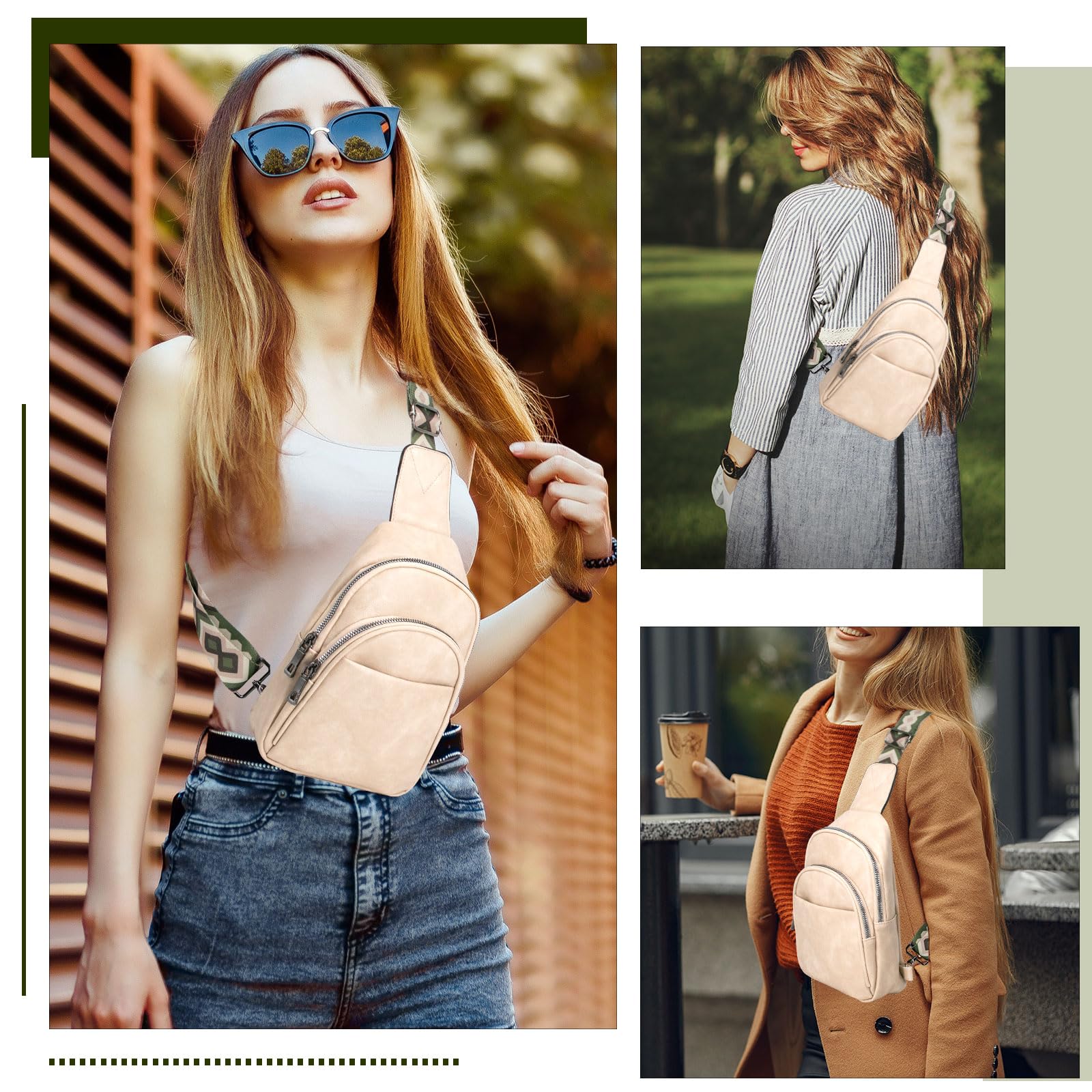 Long Keeper Bolso de Pecho Cuero Pequeño para Mujer Hombre Mochila Bandolera Cruzada Imitacion Cuero Bolsa de Viaje Sling Bag para Senderismo Viaje Outdoor