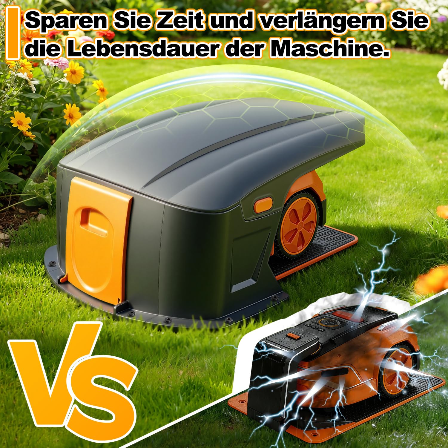Hochklappbar Mähroboter Garage Kompatible Ladestationen Schutzüberdachung UV-Schutz 70.5x57x33cm