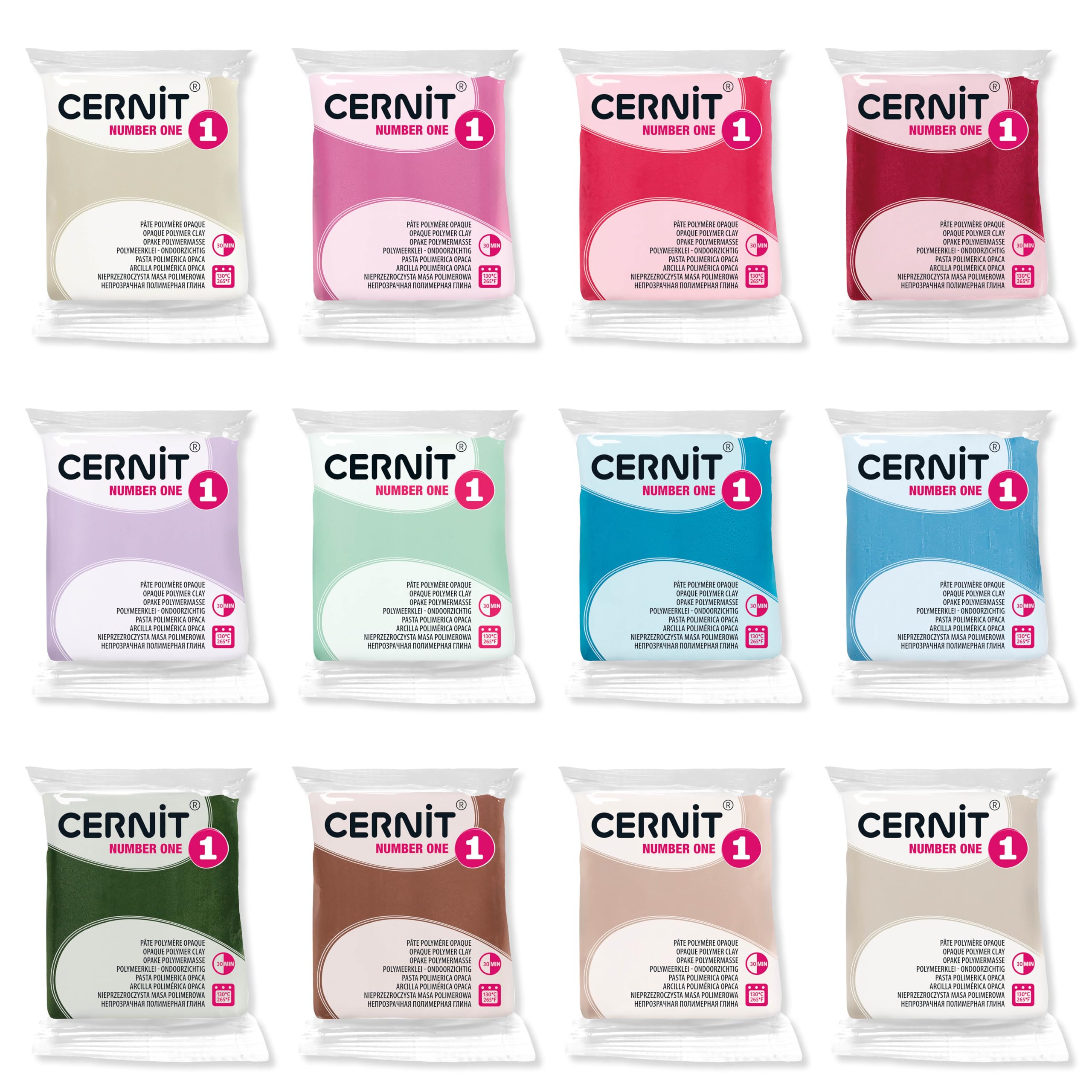 Cernit CE0900012K02C - Pack 12 Pastel Polymer Clay Doughs - Baking 56g