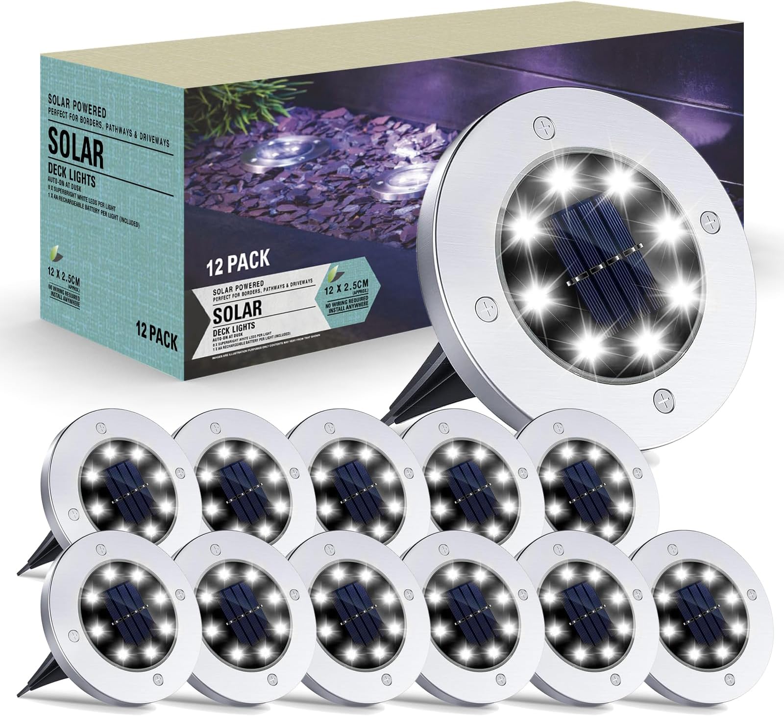 Solar Outdoor Lights 12 Pack, Waterproof Outdoor Lights, Solar Garden ...
